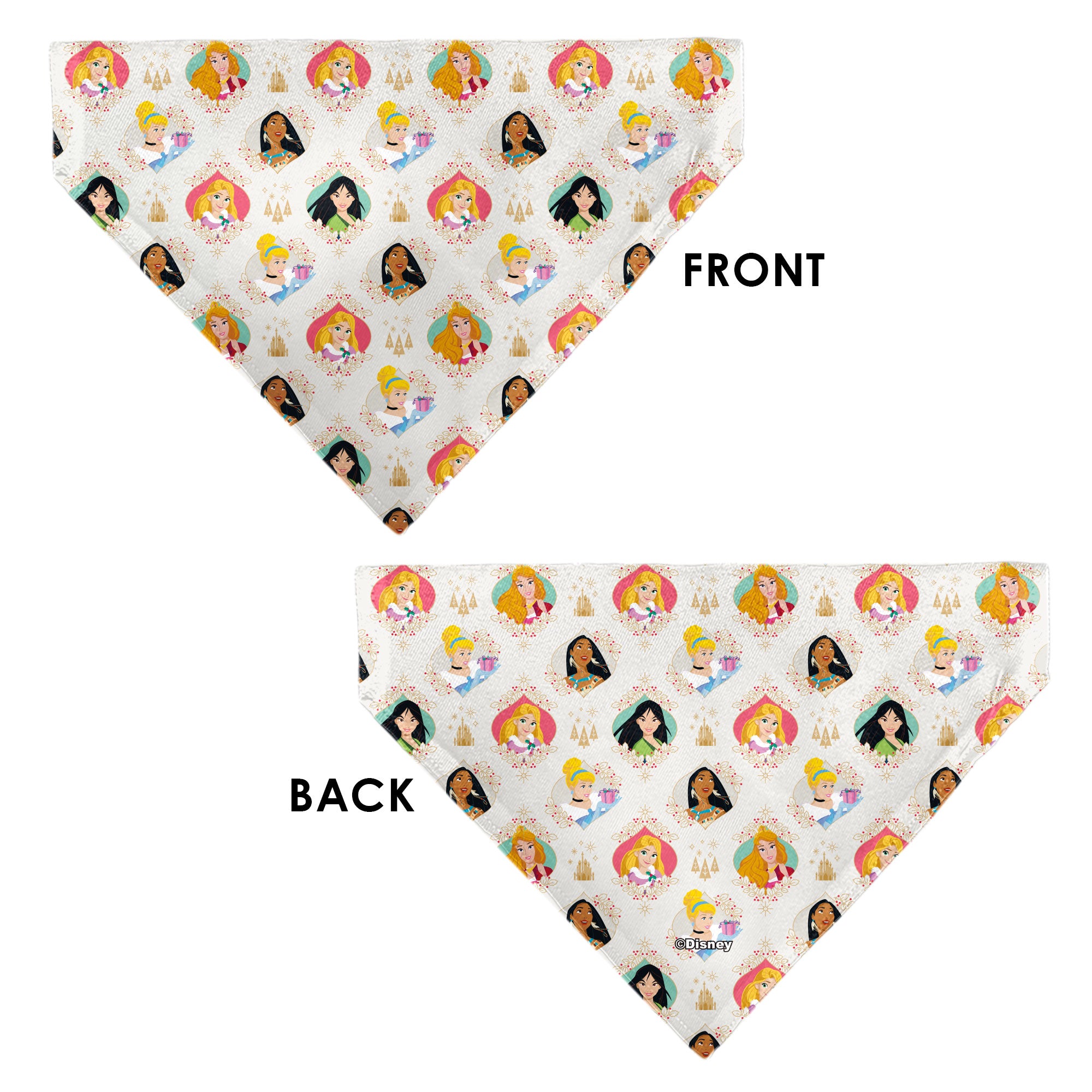 Pet Bandana - Disney Holiday Princess Poses and Icons Beige/Tan/Red Pet Bandanas Disney