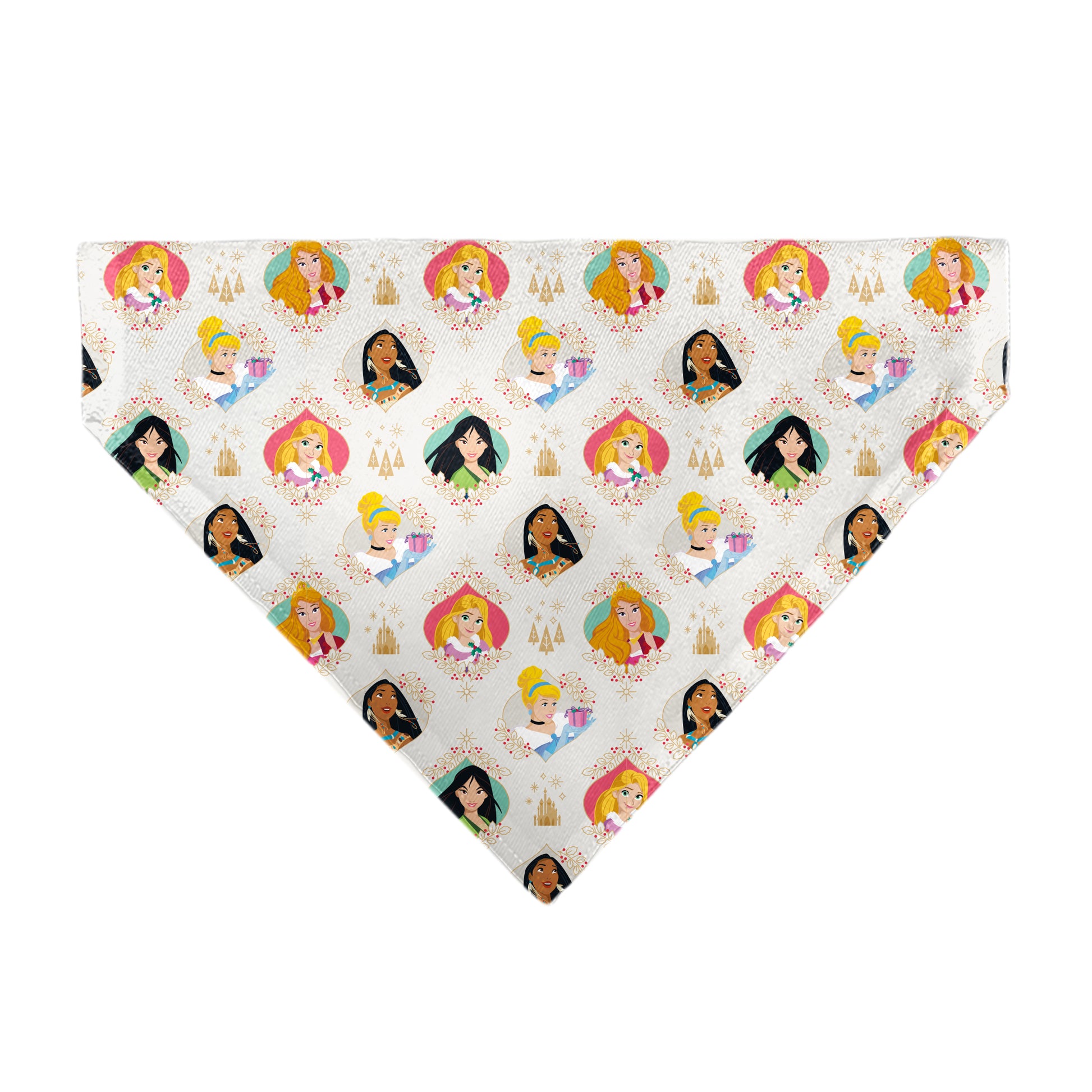 Pet Bandana - Disney Holiday Princess Poses and Icons Beige/Tan/Red Pet Bandanas Disney
