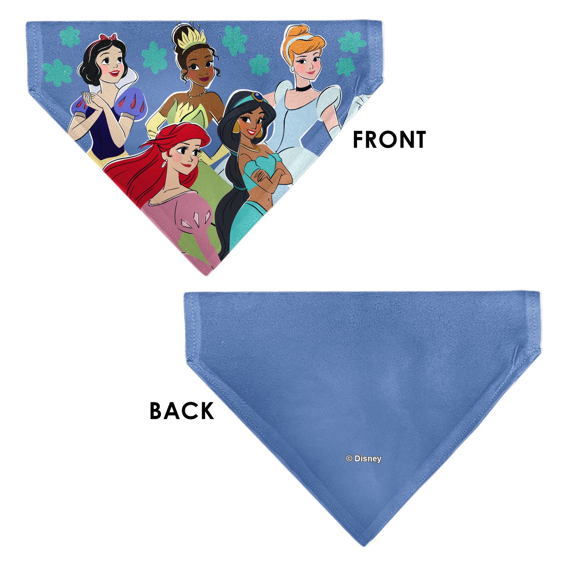 Pet Bandana - Disney Five Princesses Group Pose and Flowers Blues Pet Bandanas Disney