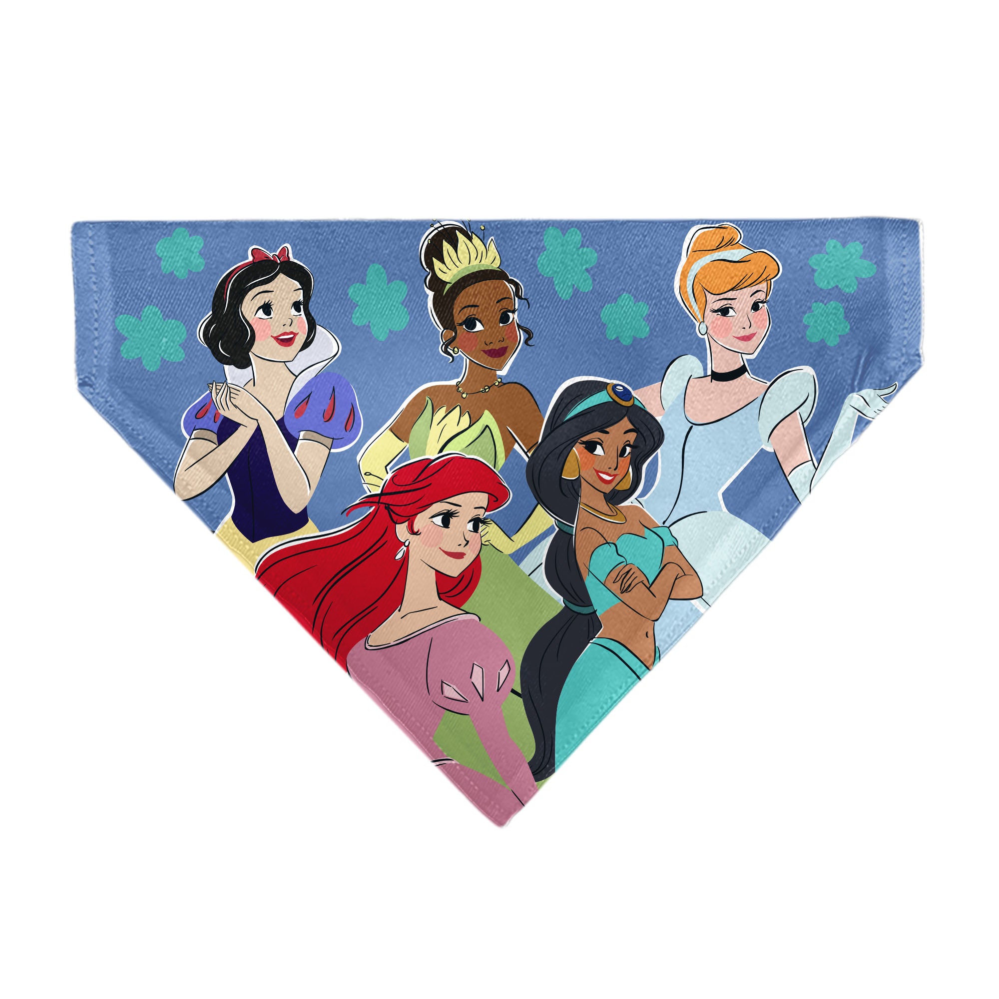 Pet Bandana - Disney Five Princesses Group Pose and Flowers Blues Pet Bandanas Disney