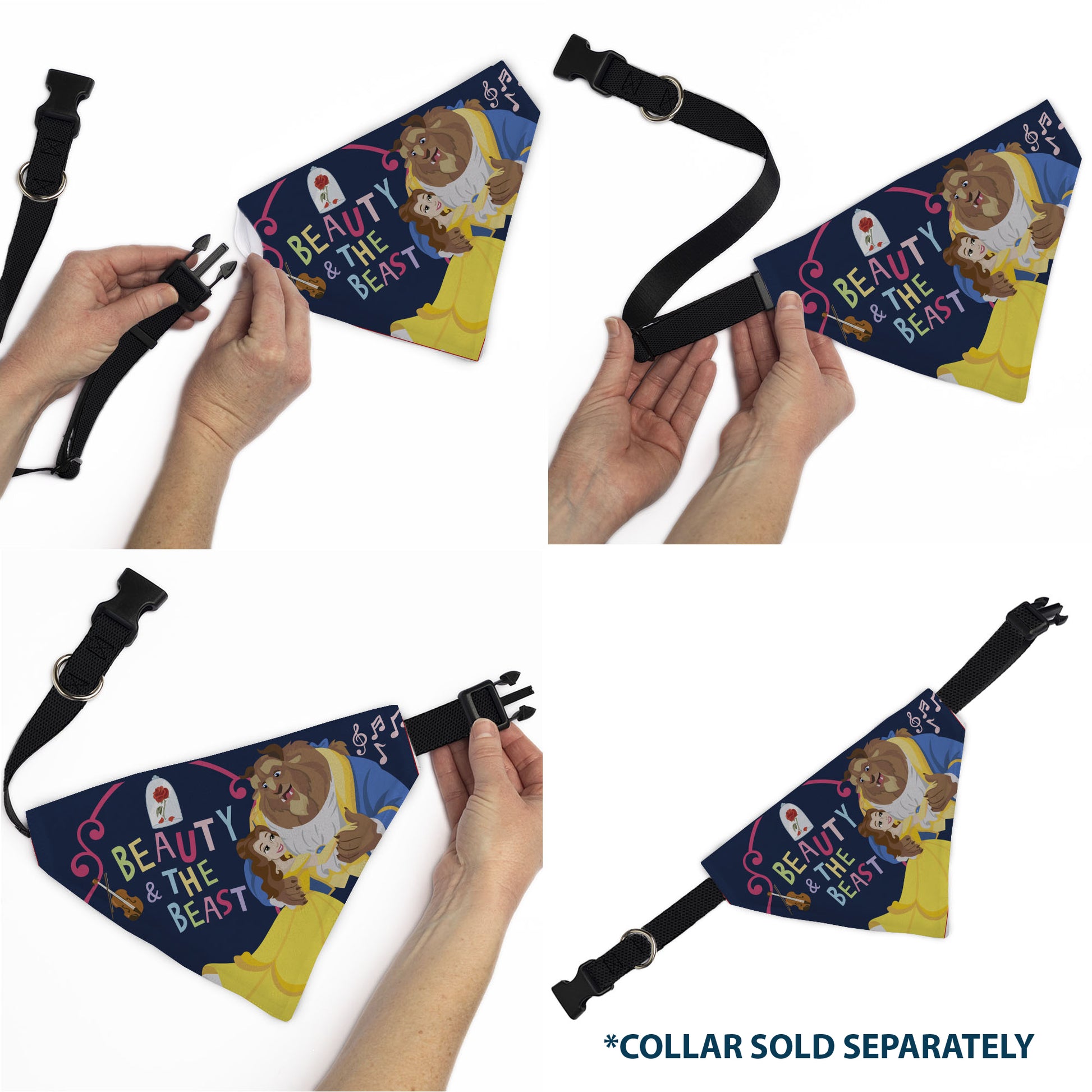 Pet Bandana - BEAUTY & THE BEAST Belle and Beast Dancing Pose Blue/Multi Color Pet Bandanas Disney