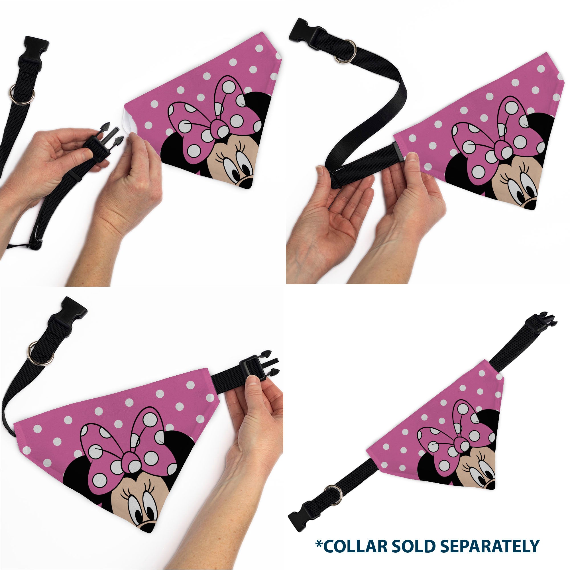Pet Bandana - Minnie Mouse Face Polka Dot Pink/White Pet Bandanas Disney