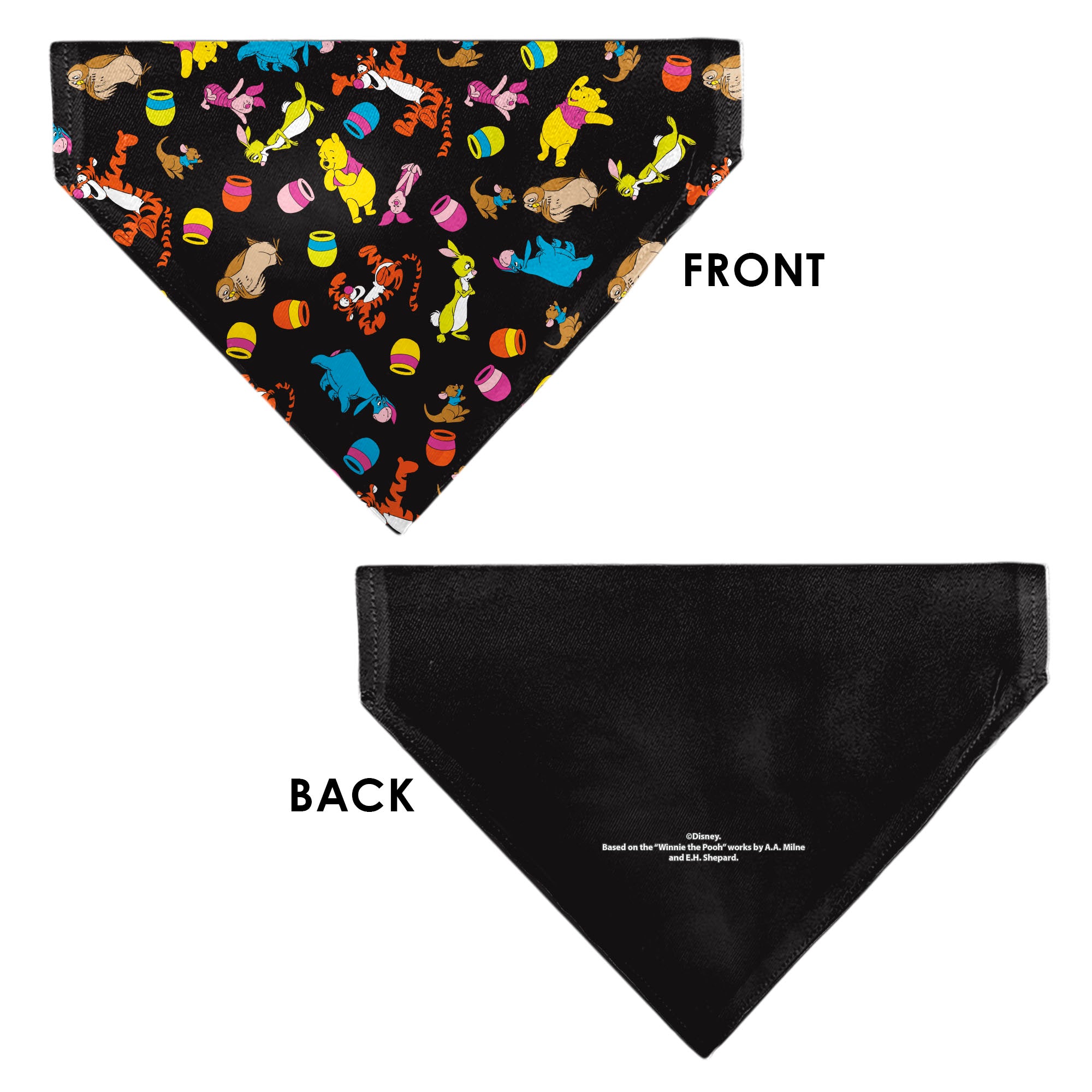 Pet Bandana - Winnie the Pooh Characters and Hunny Pots Collage Black Pet Bandanas Disney