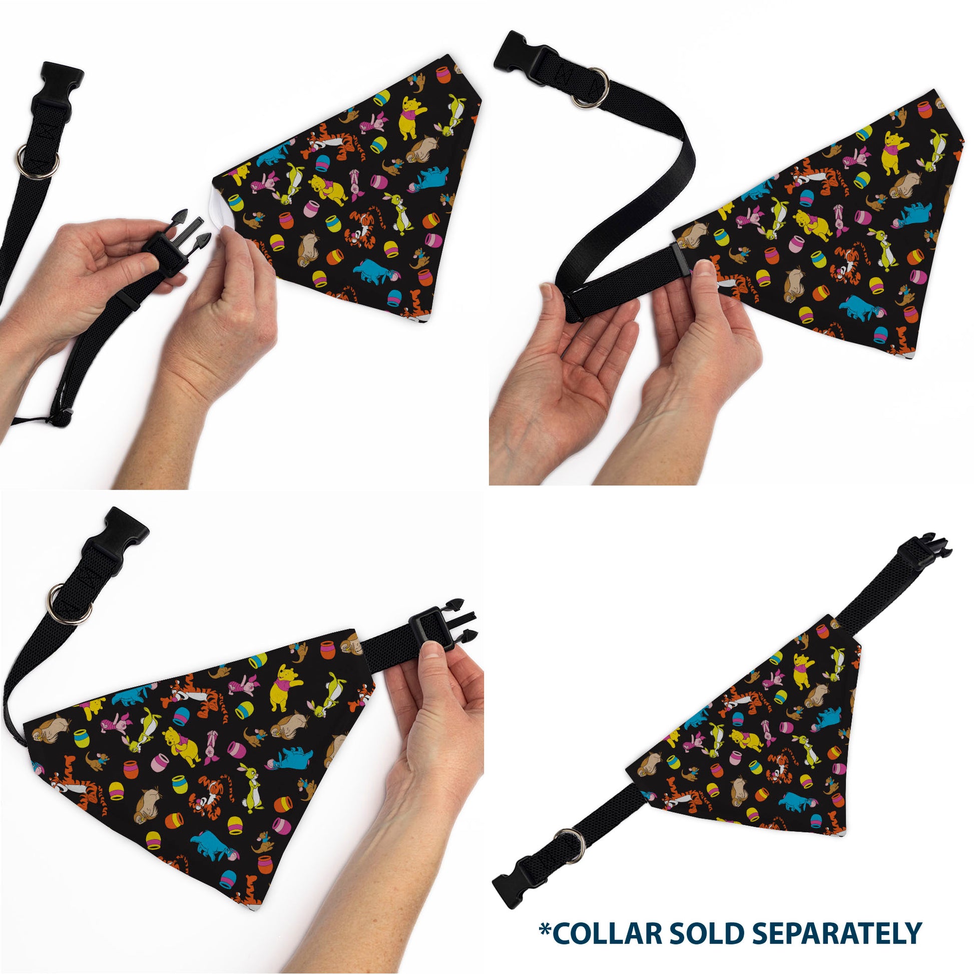 Pet Bandana - Winnie the Pooh Characters and Hunny Pots Collage Black Pet Bandanas Disney