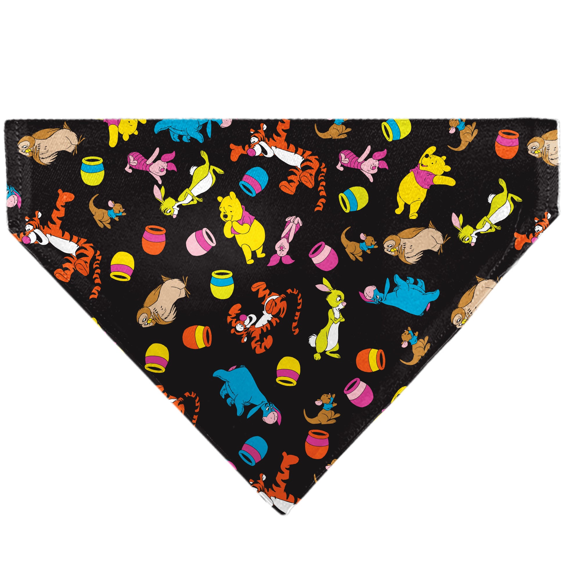 Pet Bandana - Winnie the Pooh Characters and Hunny Pots Collage Black Pet Bandanas Disney