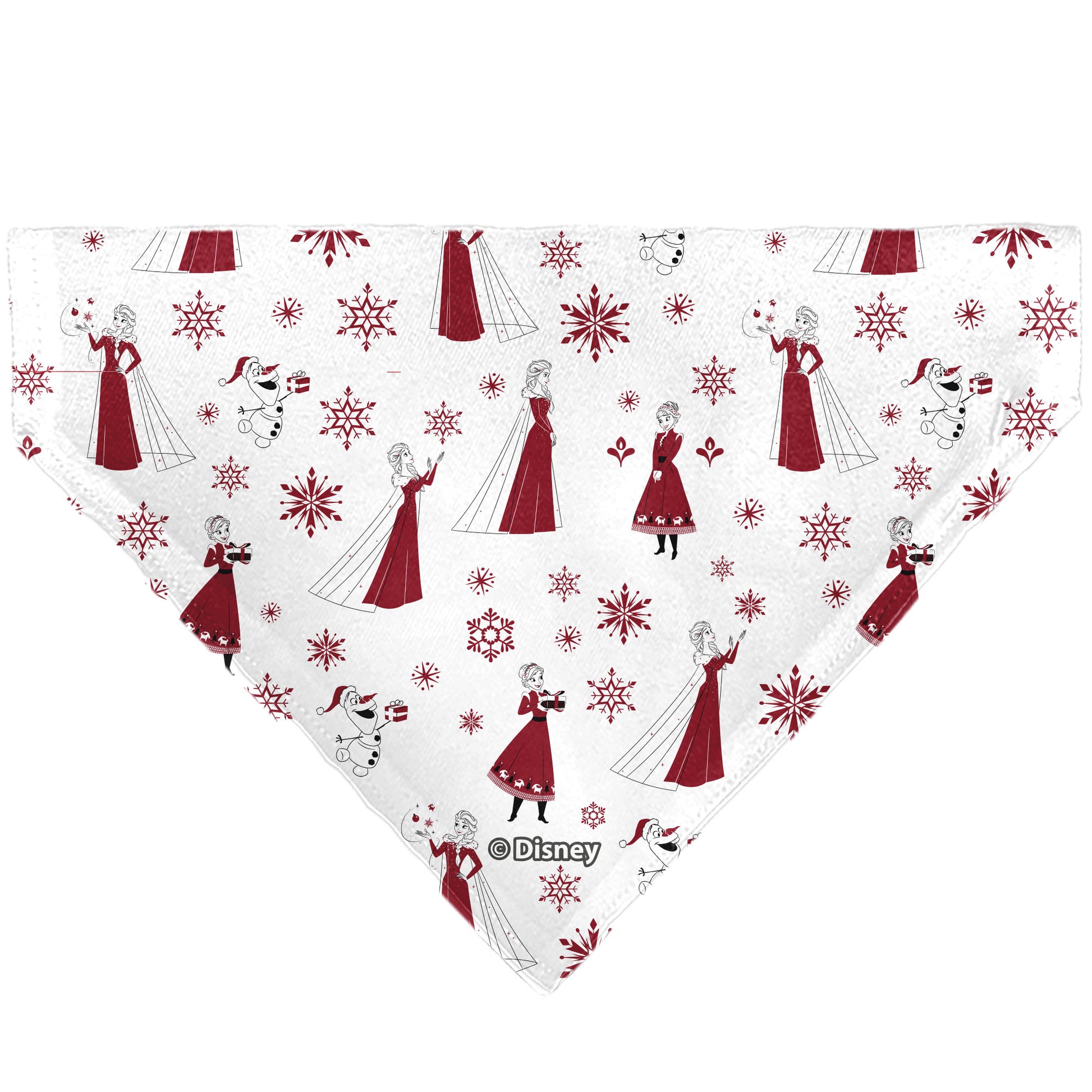 Pet Bandana - Frozen Olaf SNOW MUCH FUN Pose with Anna and Else Poses White/Red Pet Bandanas Disney