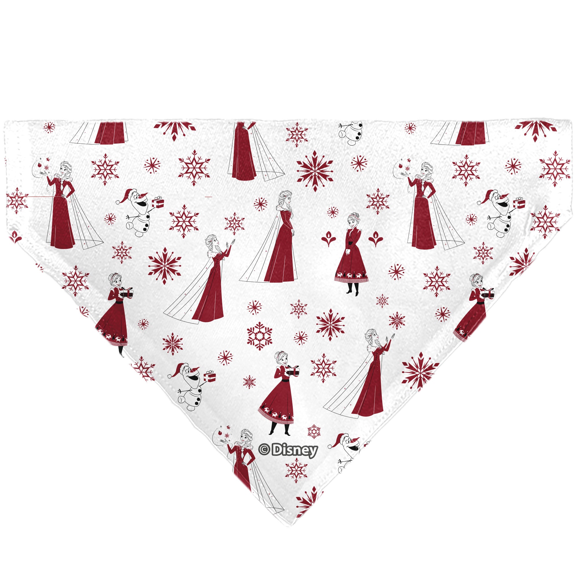 Pet Bandana - Frozen Olaf SNOW MUCH FUN Pose with Anna and Else Poses White/Red Pet Bandanas Disney