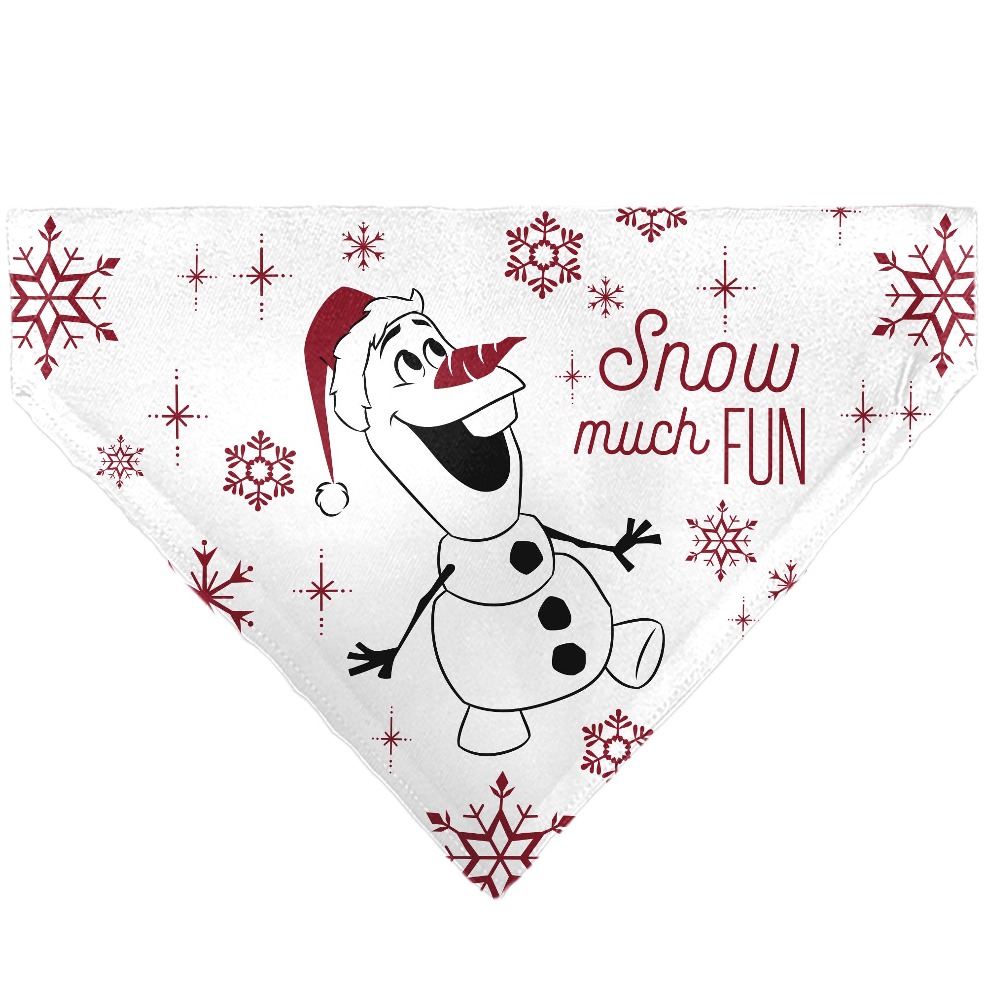 Pet Bandana - Frozen Olaf SNOW MUCH FUN Pose with Anna and Else Poses White/Red Pet Bandanas Disney