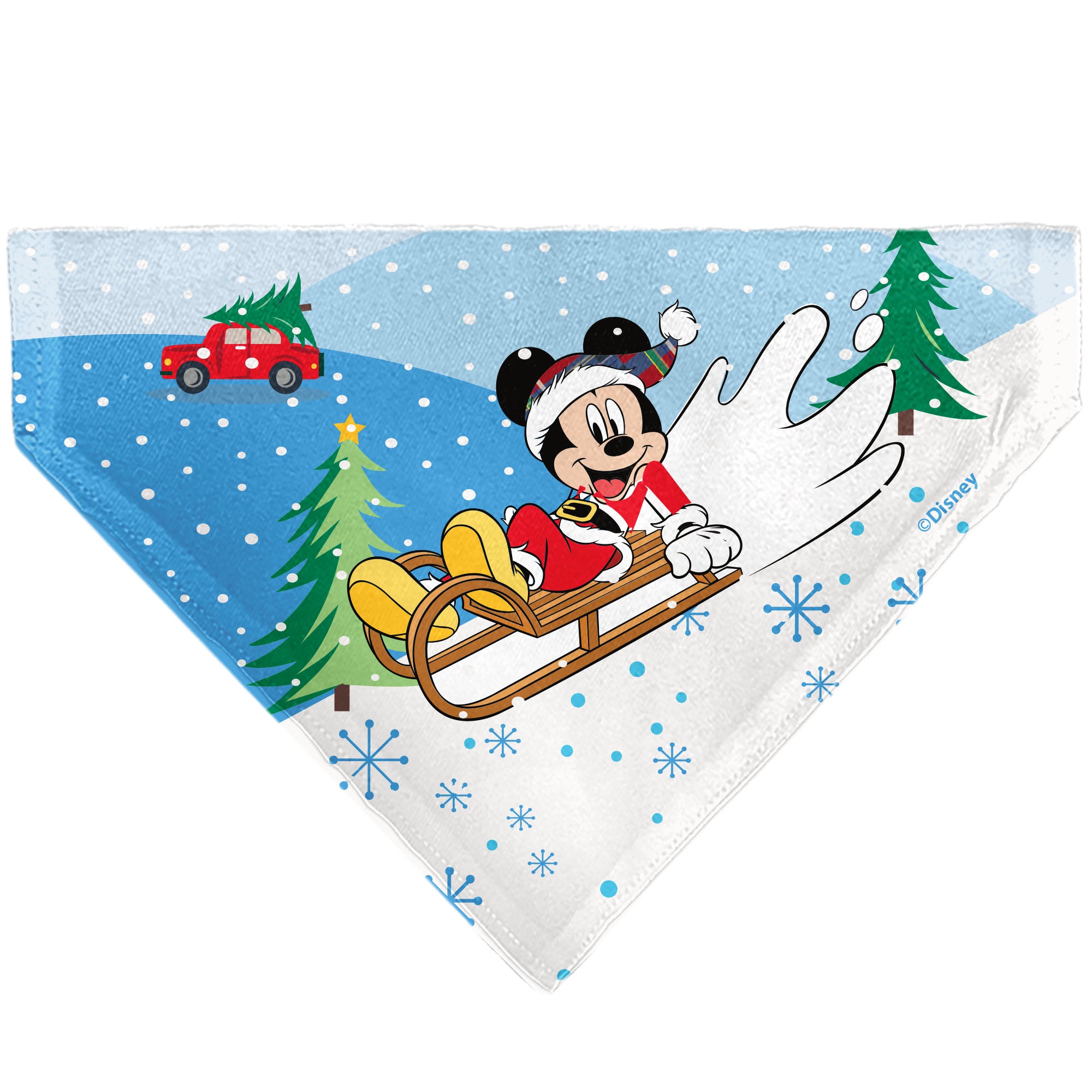 Pet Bandana - Mickey and Minnie Holiday Kiss and Sled Poses Multi Color Pet Bandanas Disney