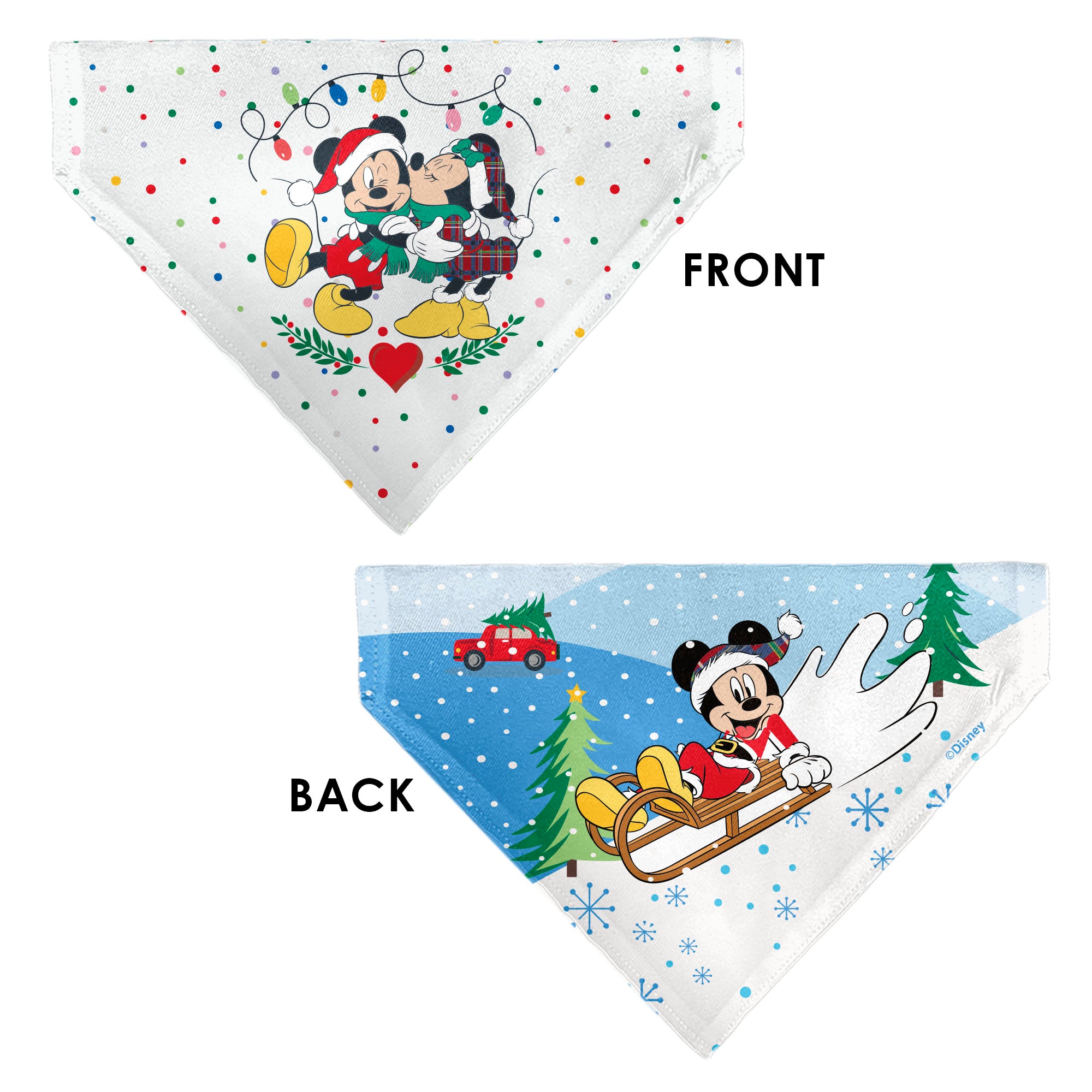 Pet Bandana - Mickey and Minnie Holiday Kiss and Sled Poses Multi Color Pet Bandanas Disney