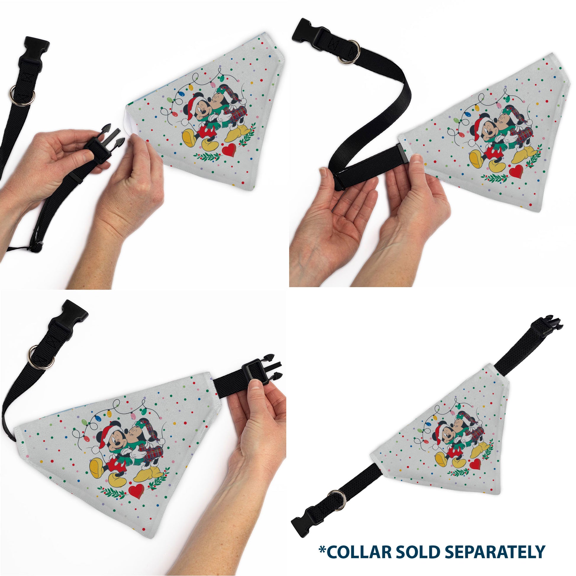 Pet Bandana - Mickey and Minnie Holiday Kiss and Sled Poses Multi Color Pet Bandanas Disney