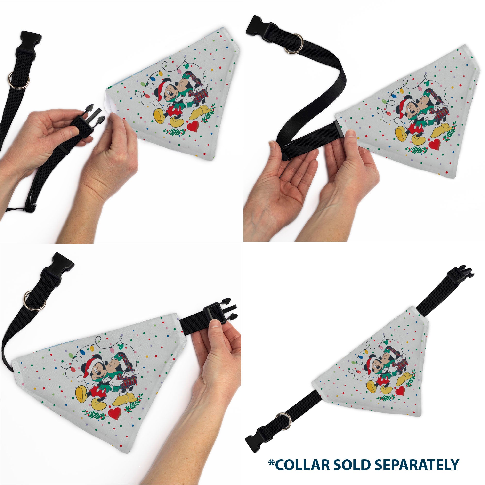 Pet Bandana - Mickey and Minnie Holiday Kiss and Sled Poses Multi Color Pet Bandanas Disney