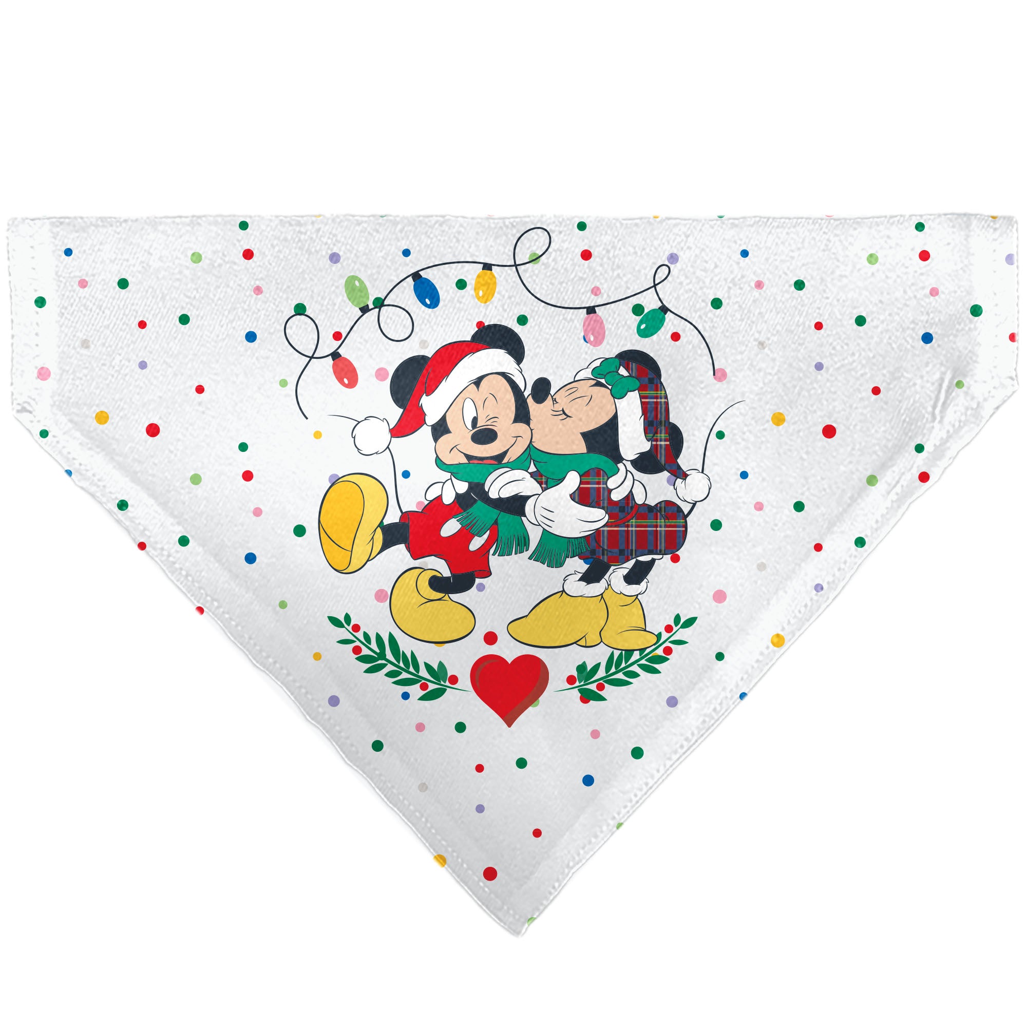 Pet Bandana - Mickey and Minnie Holiday Kiss and Sled Poses Multi Color Pet Bandanas Disney