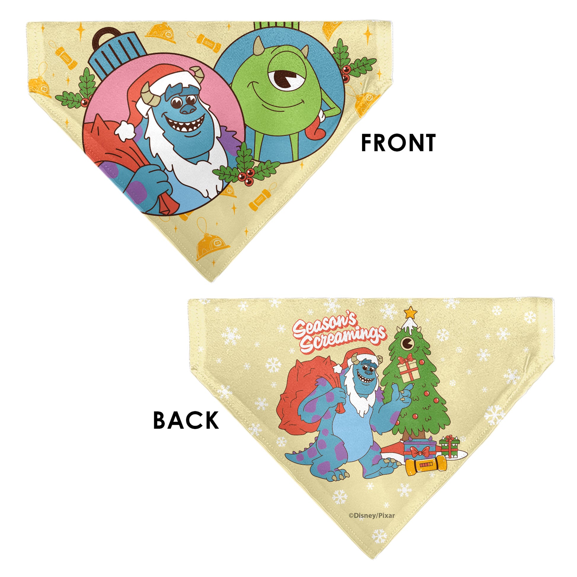 Pet Bandana - Monsters Sulley and Mike Holiday SEASON'S SCREAMINGS Poses Yellows Pet Bandanas Disney