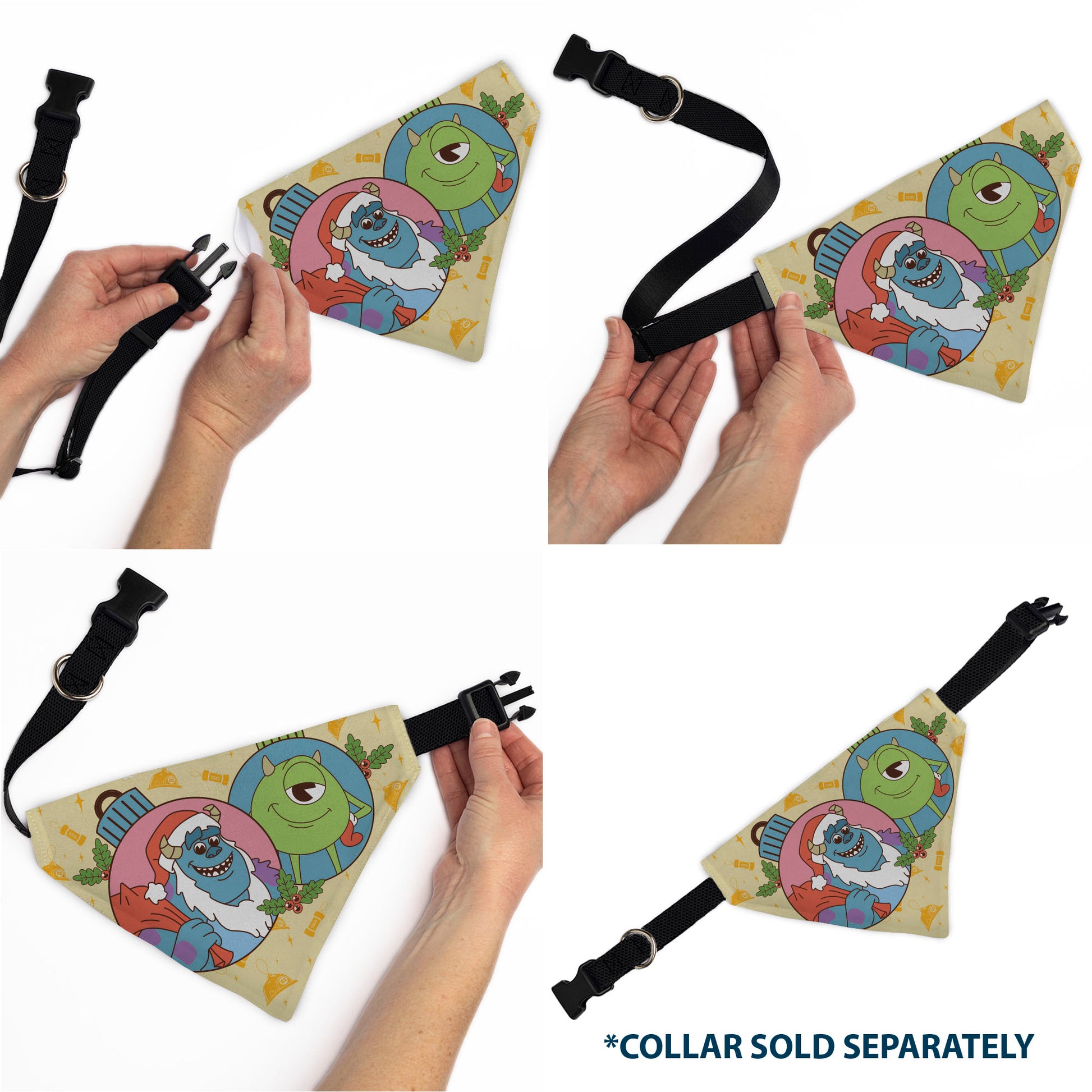 Pet Bandana - Monsters Sulley and Mike Holiday SEASON'S SCREAMINGS Poses Yellows Pet Bandanas Disney