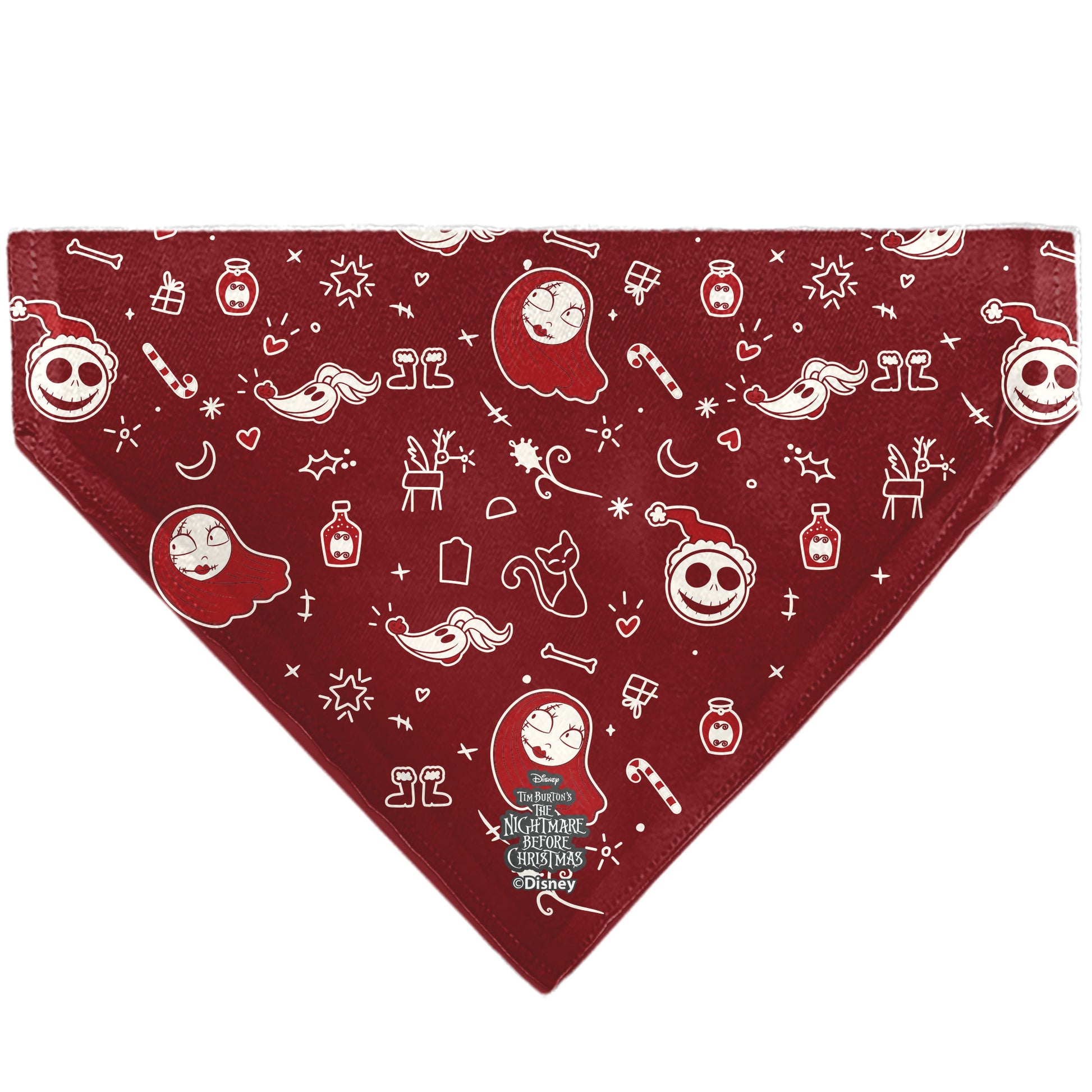 Pet Bandana - The Nightmare Before Christmas Jack and Zero CHRISTMAS CREW Pose with Icons Scattered White/Reds Pet Bandanas Disney