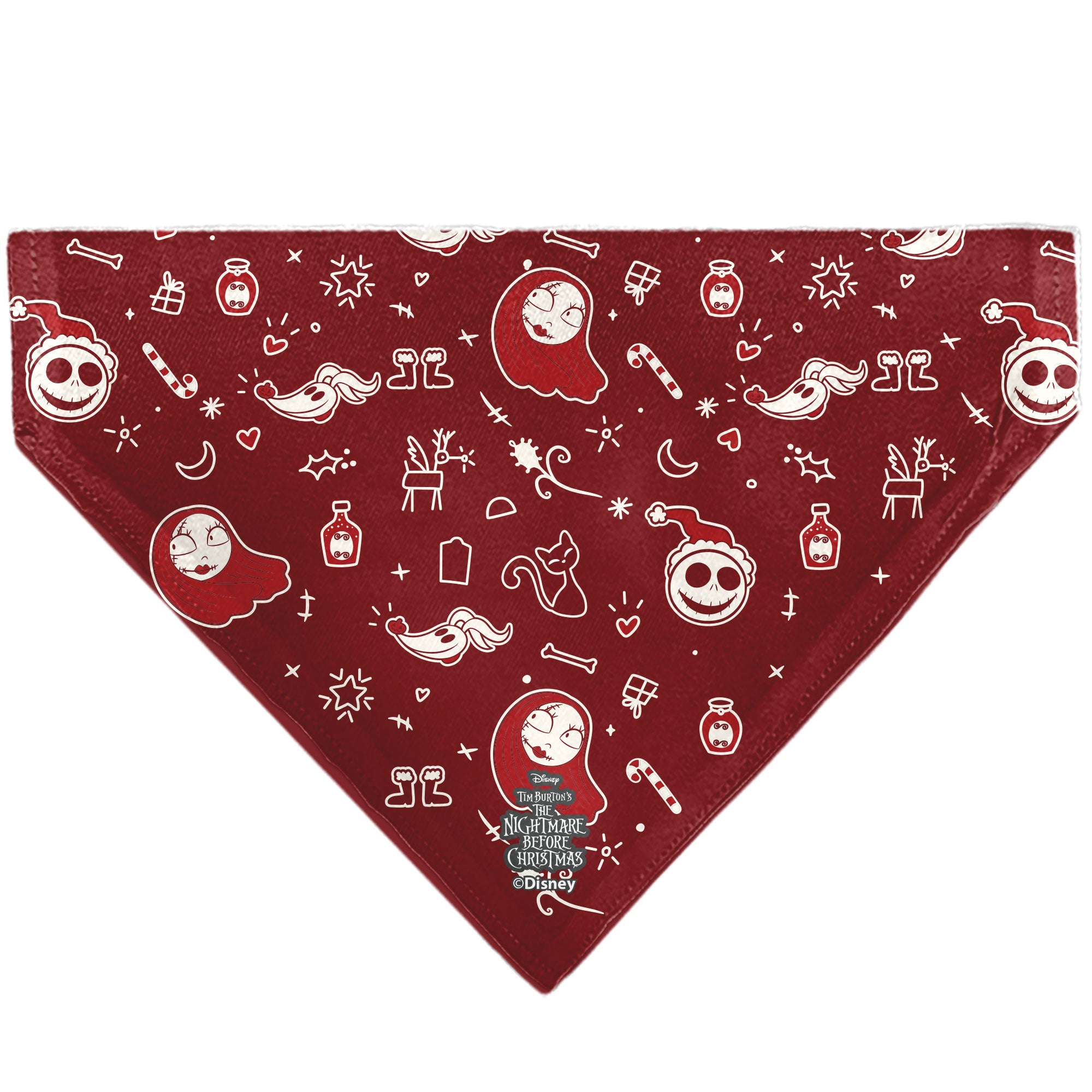 Pet Bandana - The Nightmare Before Christmas Jack and Zero CHRISTMAS CREW Pose with Icons Scattered White/Reds Pet Bandanas Disney