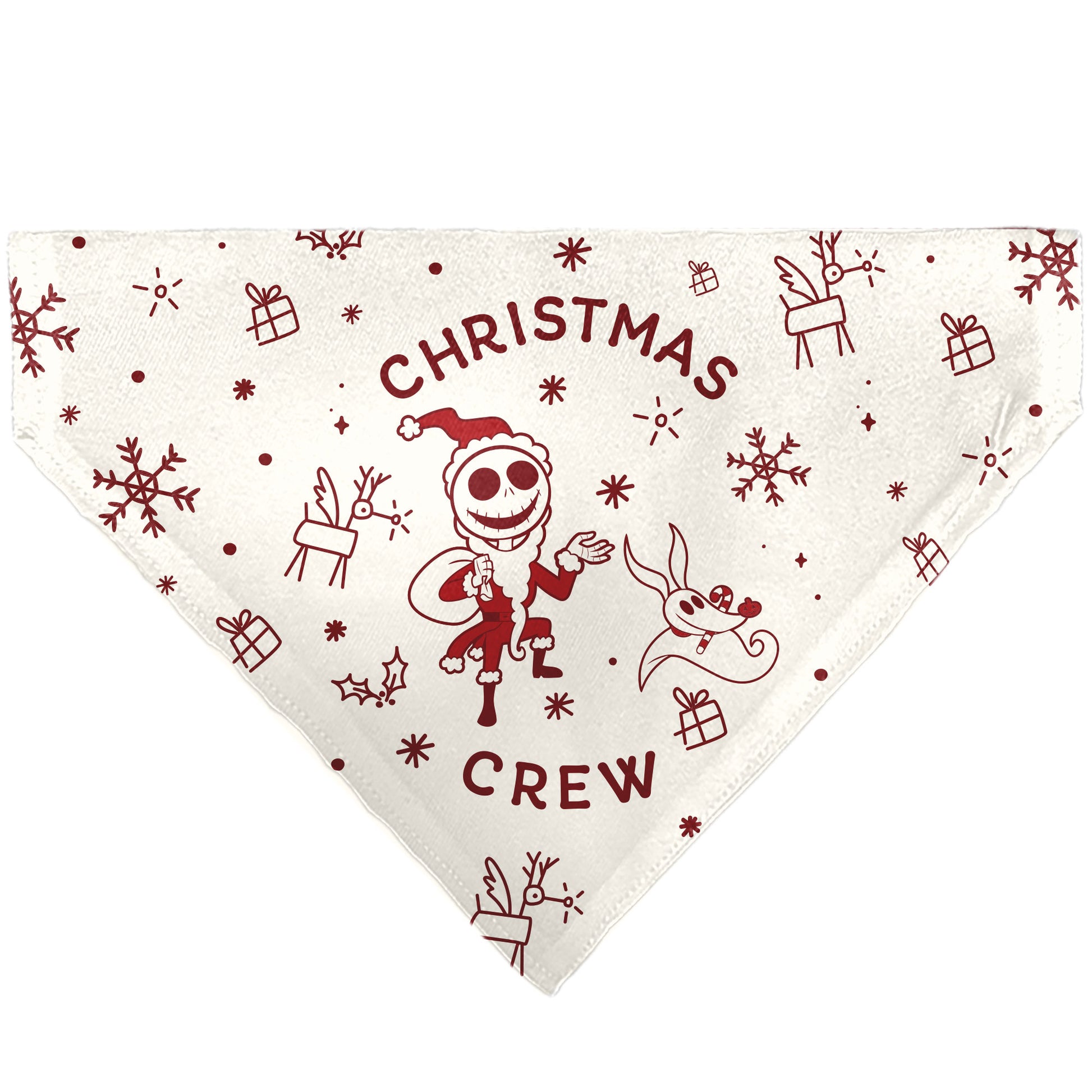 Pet Bandana - The Nightmare Before Christmas Jack and Zero CHRISTMAS CREW Pose with Icons Scattered White/Reds Pet Bandanas Disney