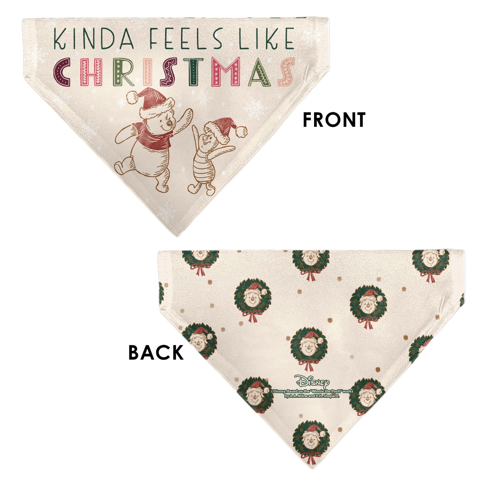 Pet Bandana - Winnie the Pooh and Piglet FEELS LIKE CHRISTMAS Holiday Pose Beige Pet Bandanas Disney