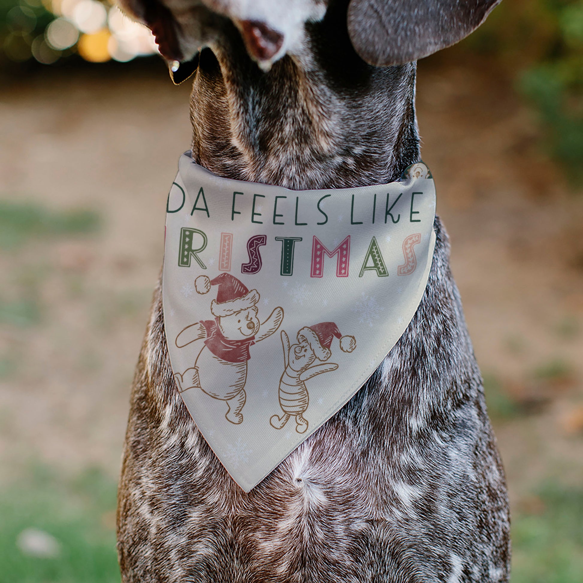 Pet Bandana - Winnie the Pooh and Piglet FEELS LIKE CHRISTMAS Holiday Pose Beige Pet Bandanas Disney