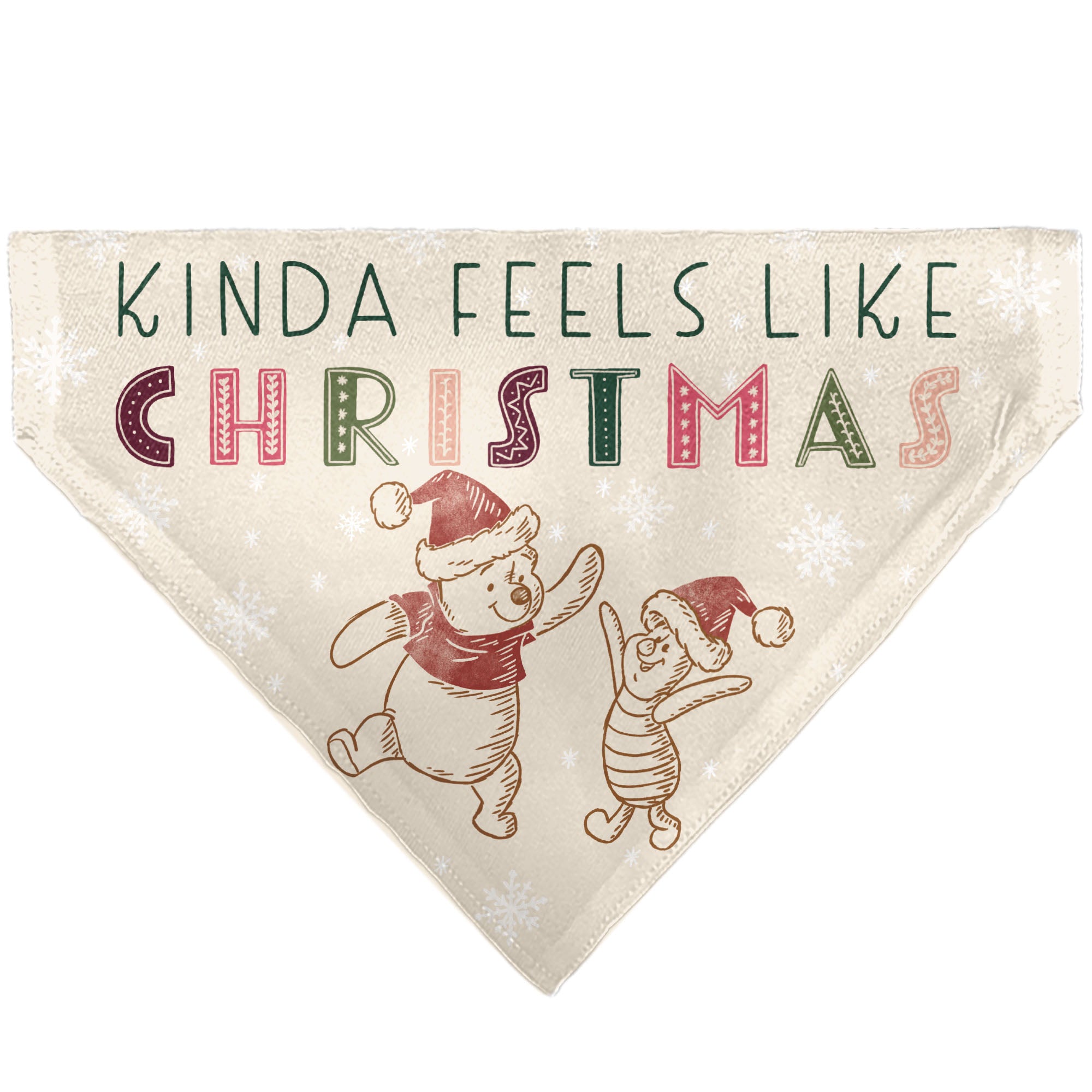 Pet Bandana - Winnie the Pooh and Piglet FEELS LIKE CHRISTMAS Holiday Pose Beige Pet Bandanas Disney
