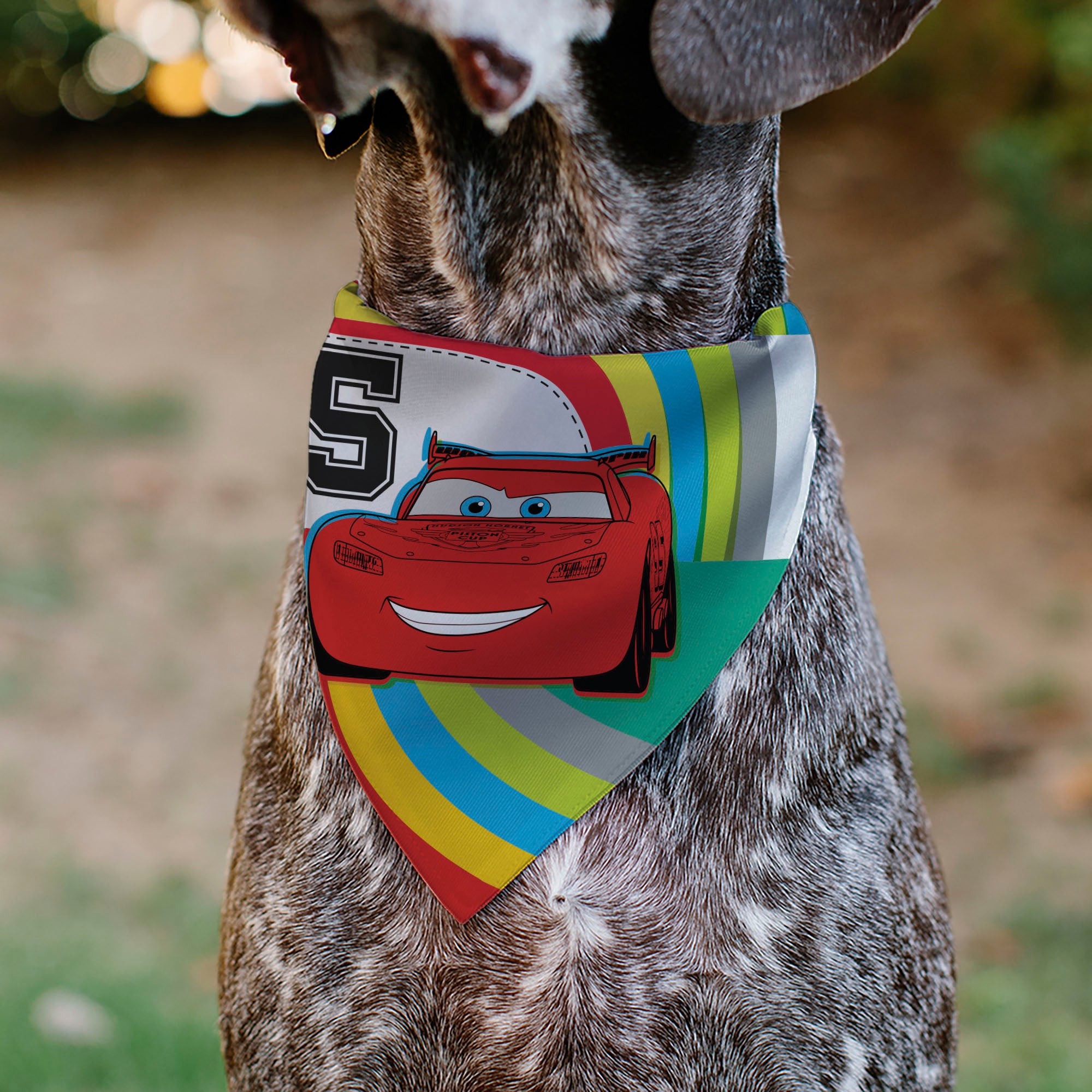 Pet Bandana - Cars Lightning McQueen EAT MY DUST Pose Multi Color Pet Bandanas Disney