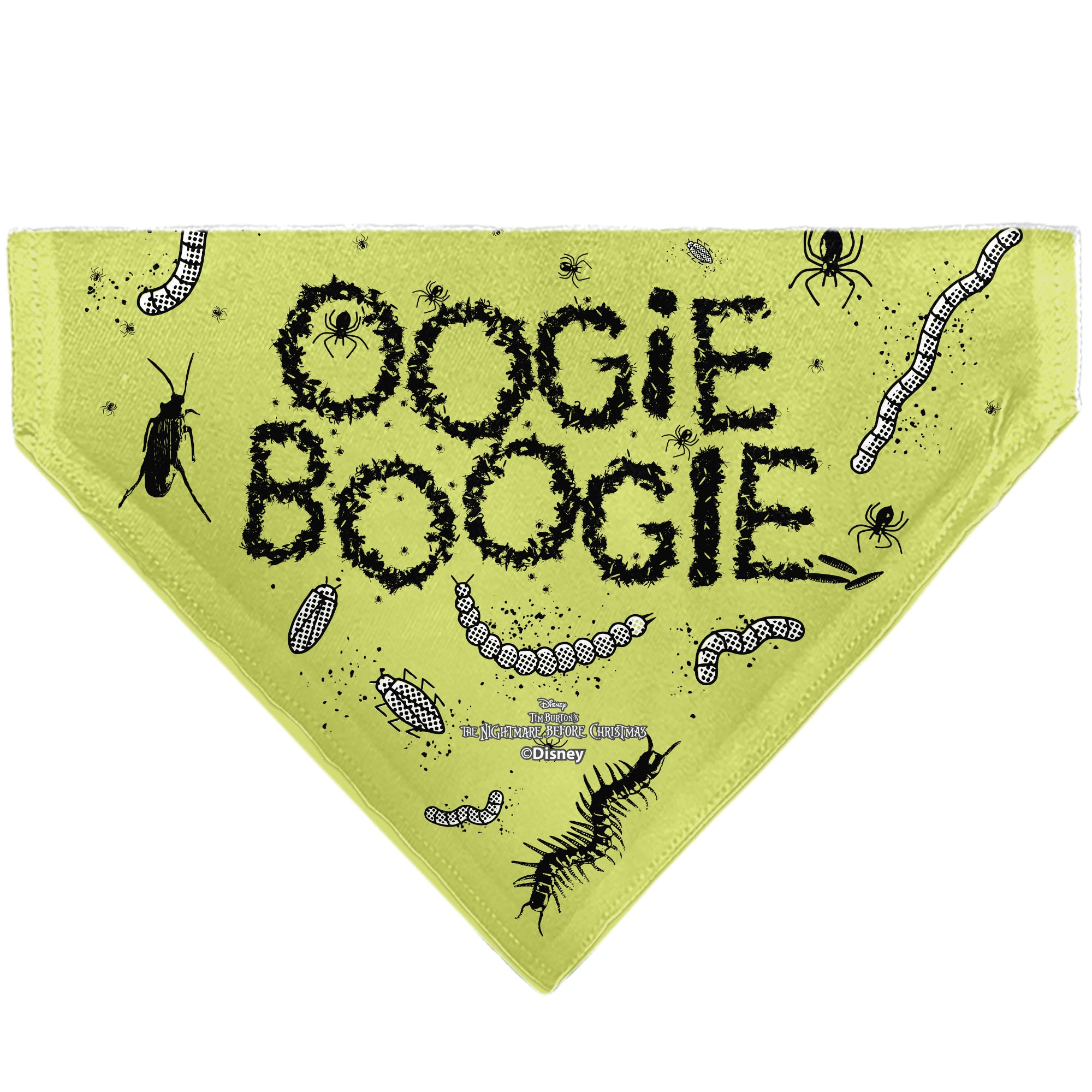 Pet Bandana - The Nightmare Before Christmas OOGIE BOOGIE Pose with Text and Bugs Collage Gray/Lime Green