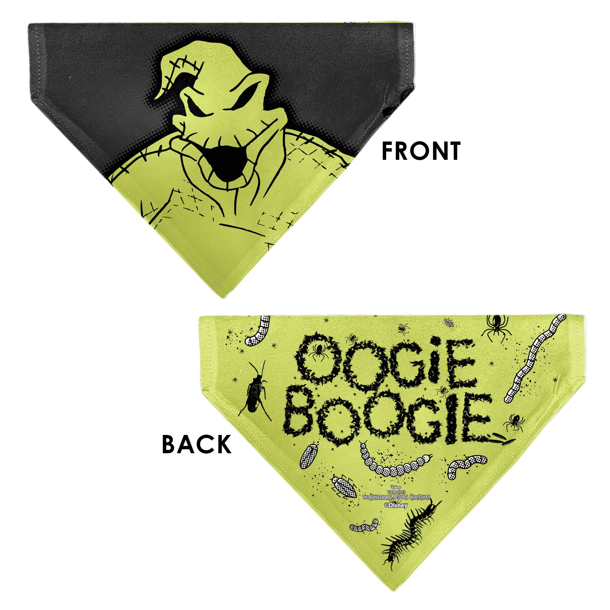 Pet Bandana - The Nightmare Before Christmas OOGIE BOOGIE Pose with Text and Bugs Collage Gray/Lime Green