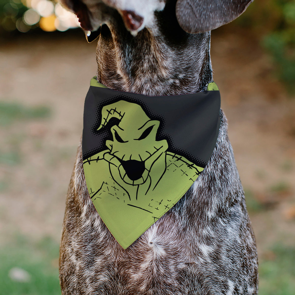 Pet Bandana - The Nightmare Before Christmas OOGIE BOOGIE Pose with Text and Bugs Collage Gray/Lime Green