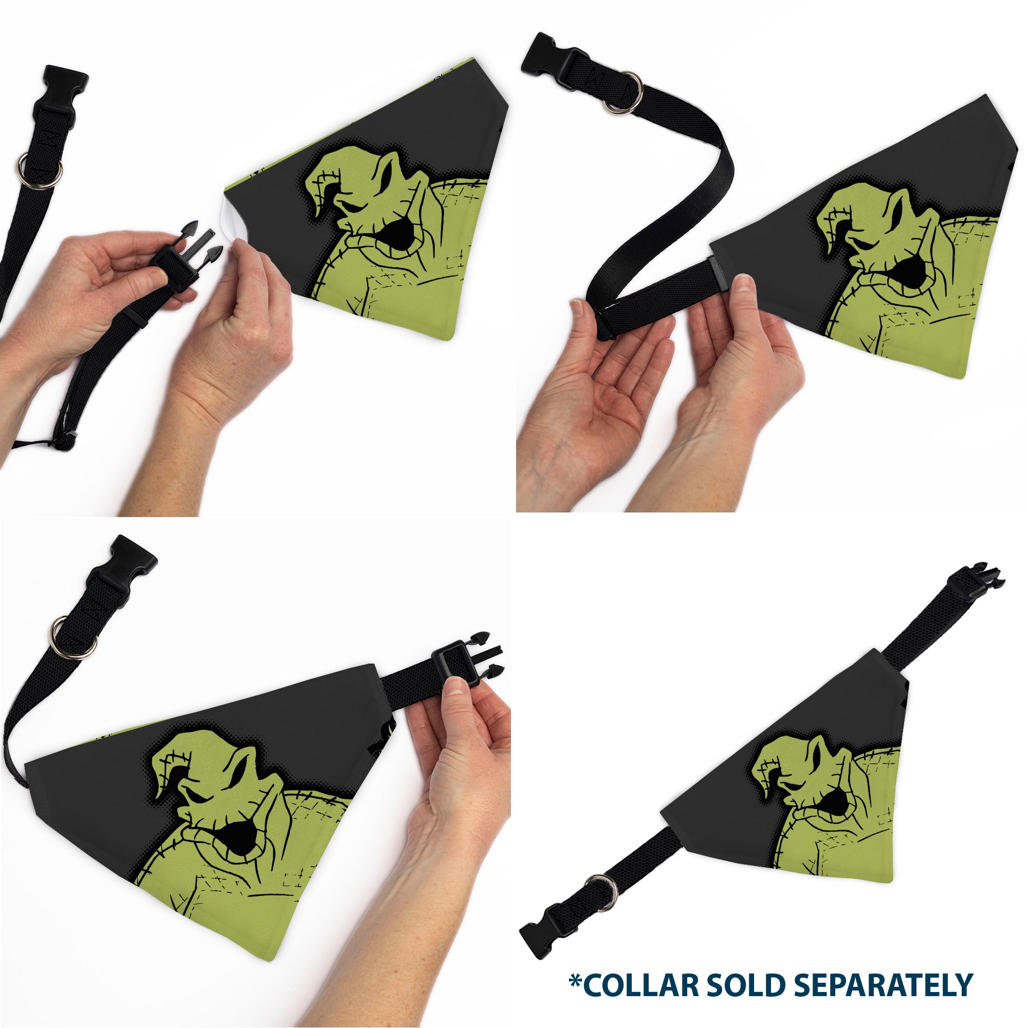 Pet Bandana - The Nightmare Before Christmas OOGIE BOOGIE Pose with Text and Bugs Collage Gray/Lime Green