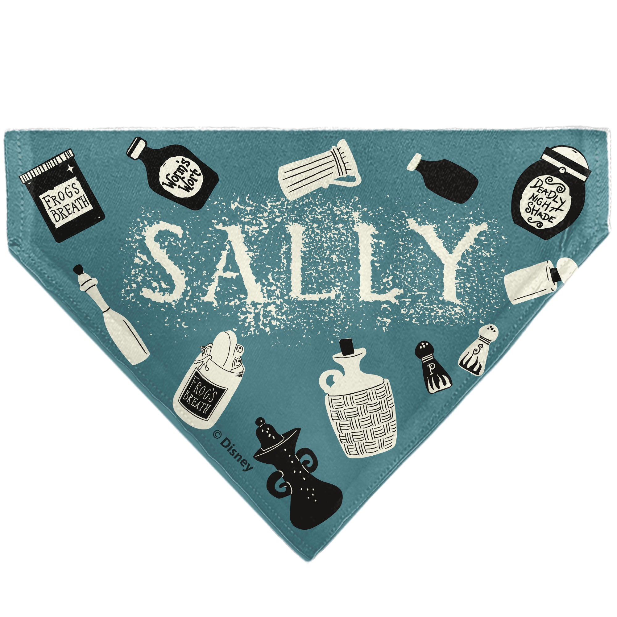Pet Bandana - The Nightmare Before Christmas SALLY Face with Text and Potions Collage Light Blue
