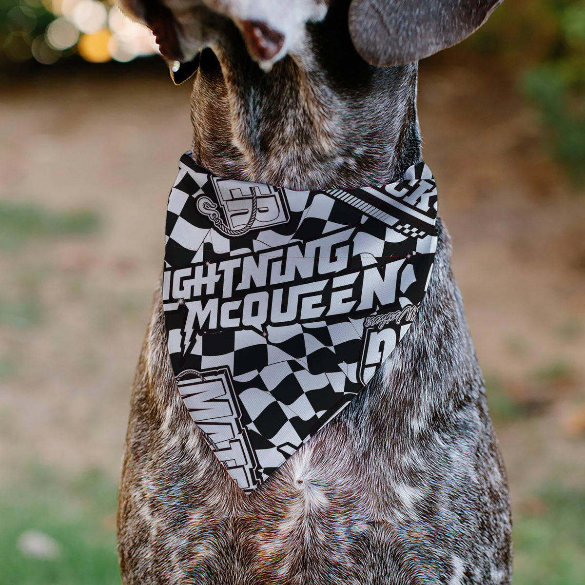 Pet Bandana - Cars LIGTNING MCQUEEN Checker Flag Collage White/Black Pet Bandanas Disney