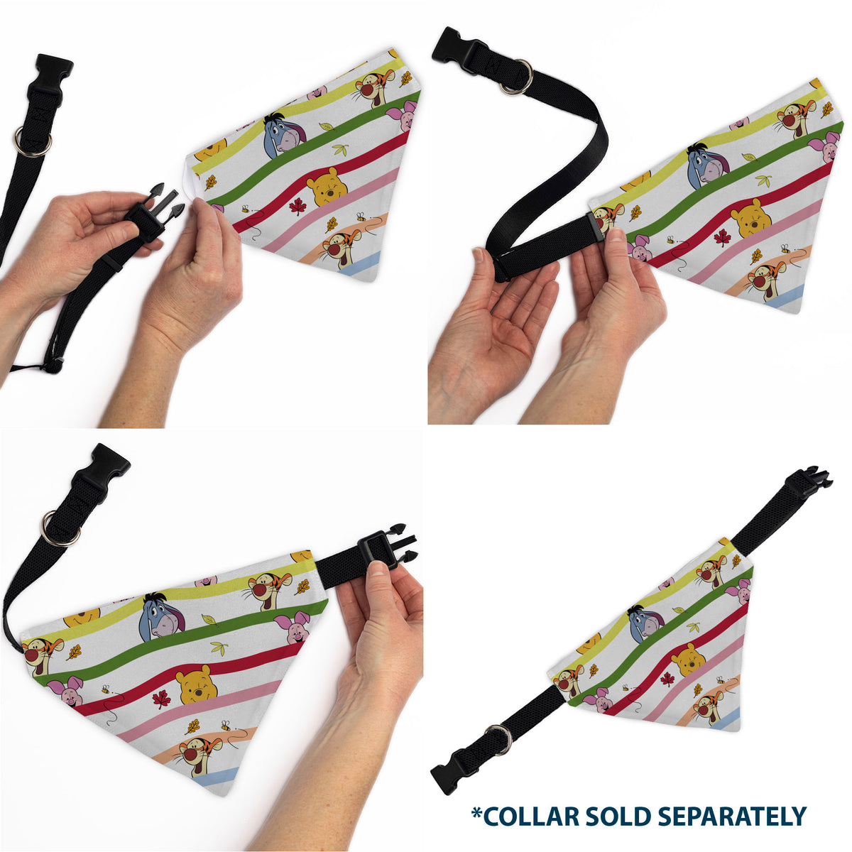 Pet Bandana - Winnie the Pooh and Friends Poses Stripe White/Multi Color Pet Bandanas Disney