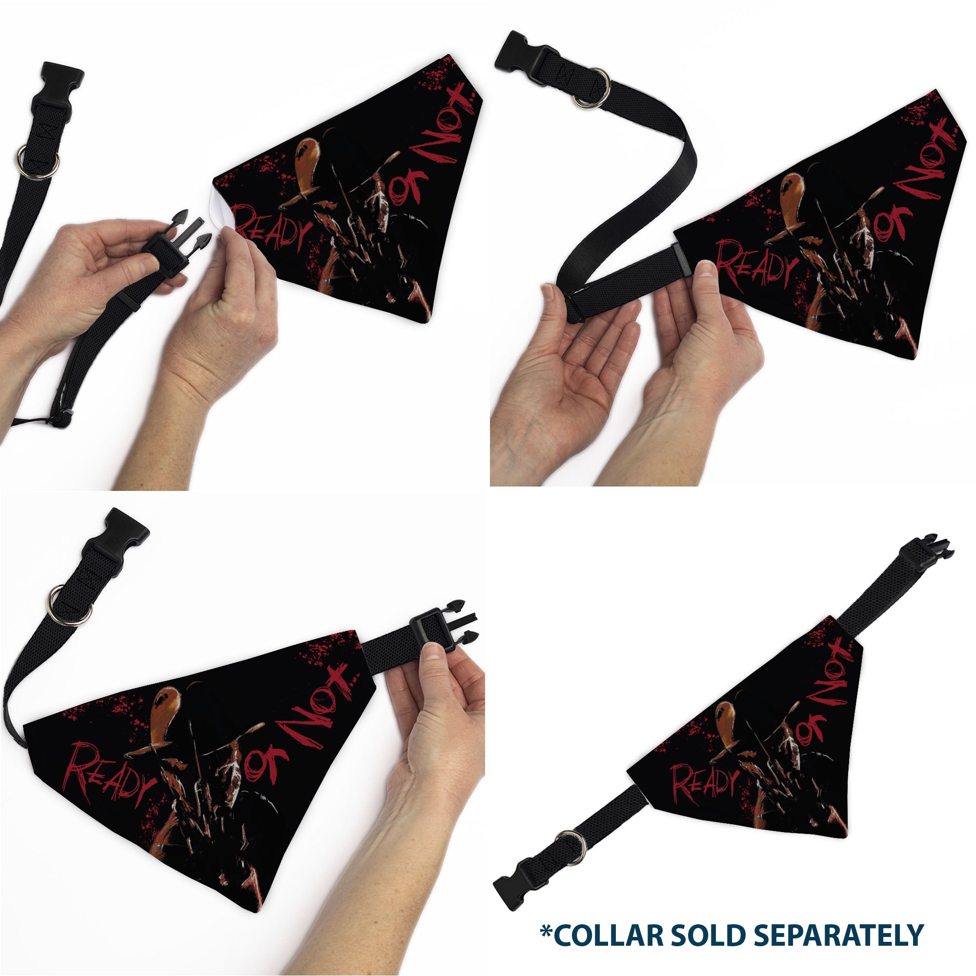Pet Bandana - A Nightmare on Elm Street Freddy READY OR NOT HERE I COME Pose Black/Red Pet Bandanas A Nightmare on Elm Street