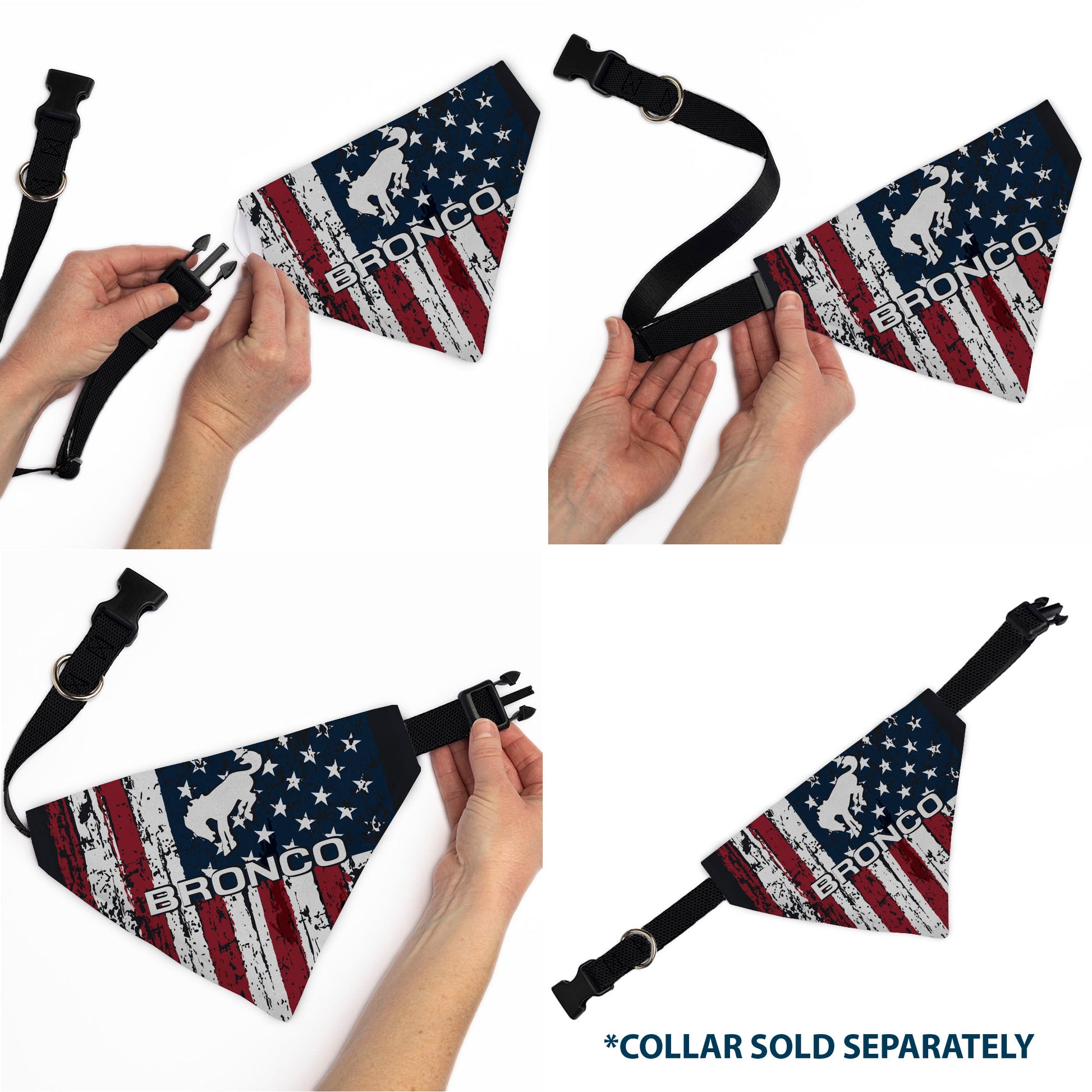 Pet Bandana - Ford BRONCO Americana Stars and Stripes Weathered Red/White/Blue Pet Bandanas Ford