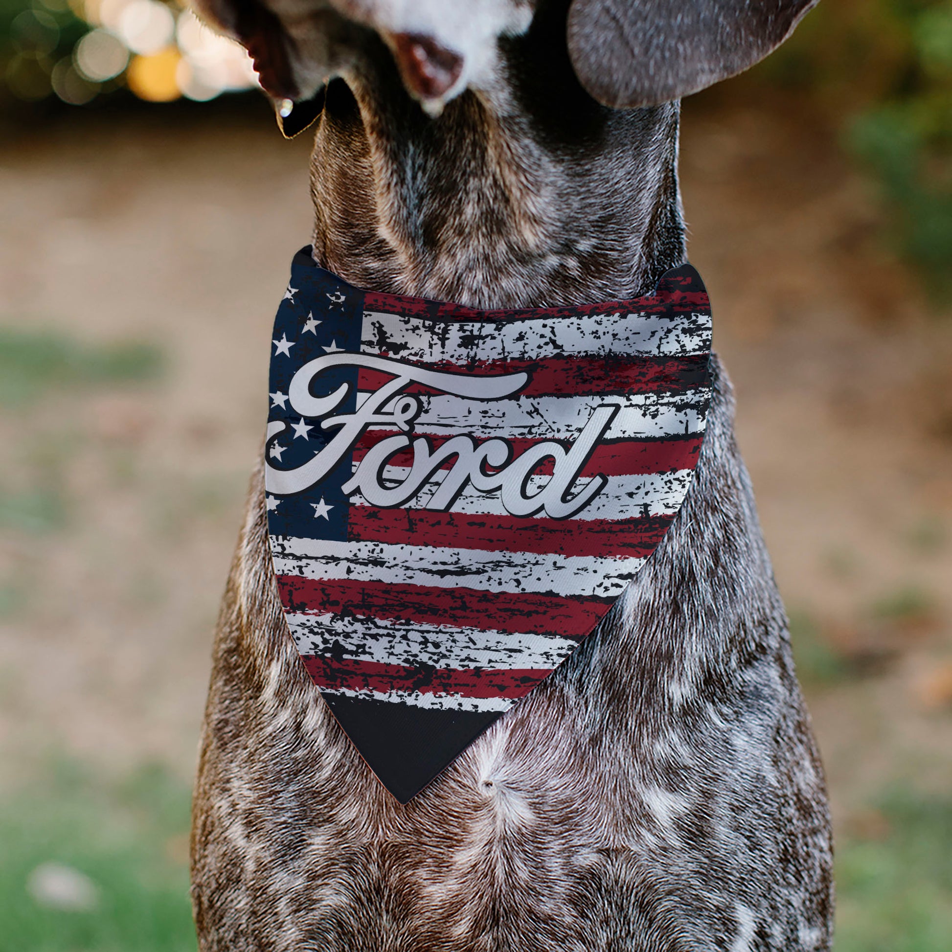 Pet Bandana - FORD Script Americana Stars and Stripes Weathered Red/White/Blue Pet Bandanas Ford