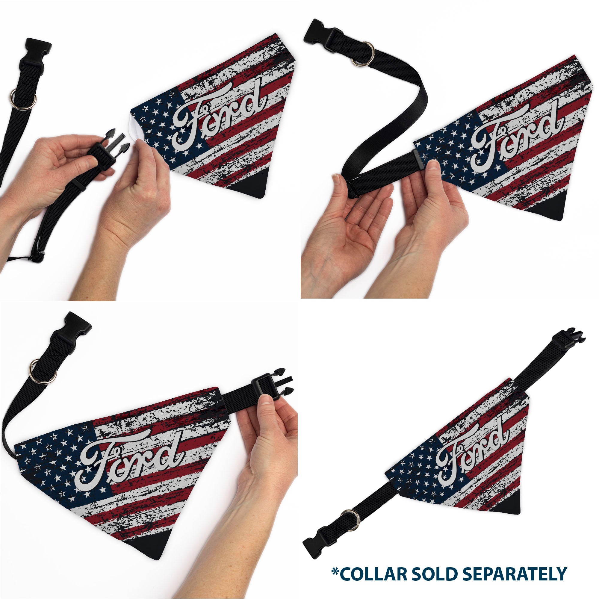 Pet Bandana - FORD Script Americana Stars and Stripes Weathered Red/White/Blue Pet Bandanas Ford