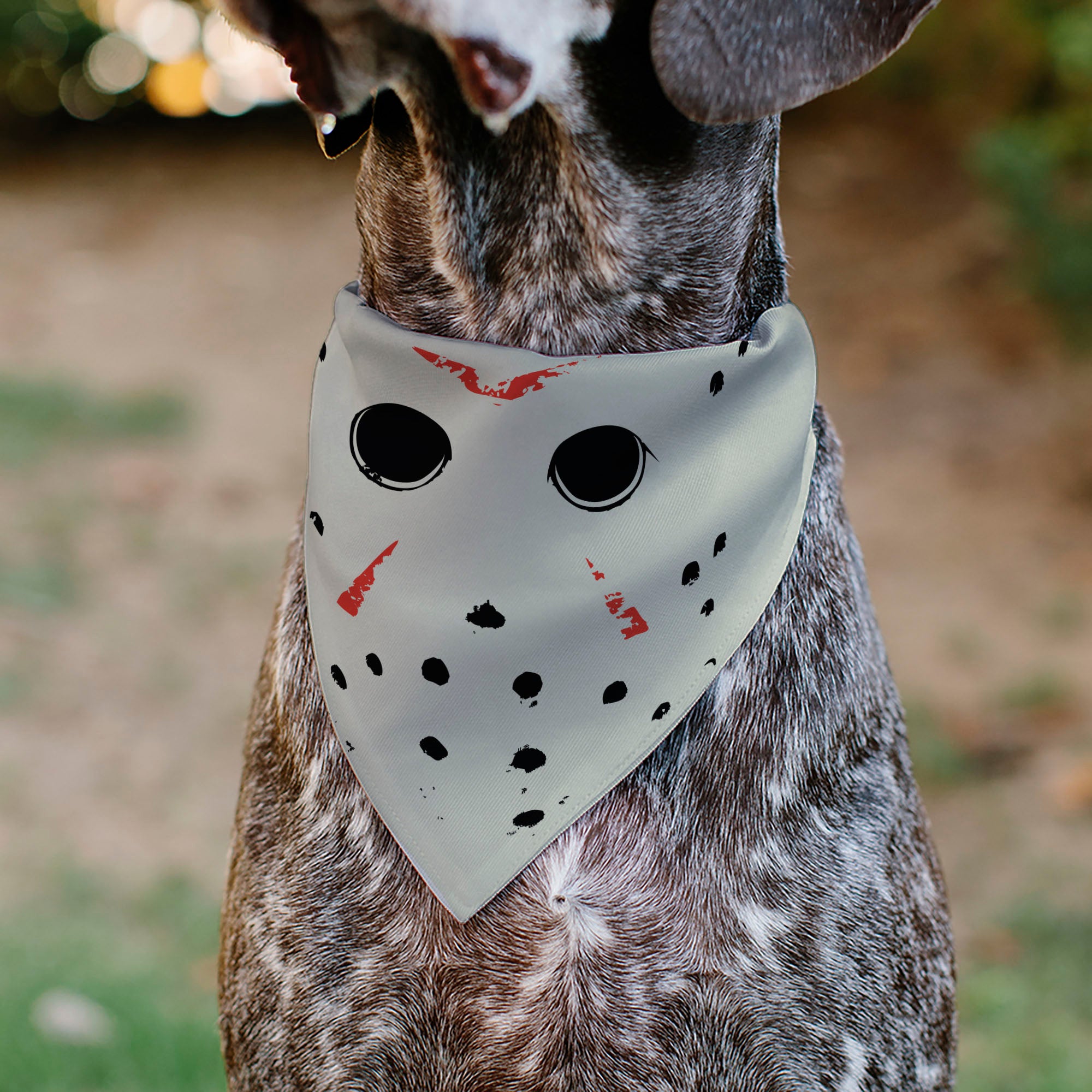 Pet Bandana - FRIDAY THE 13TH Hockey Mask Close-Up White/Black/Red Pet Bandanas Friday the 13th