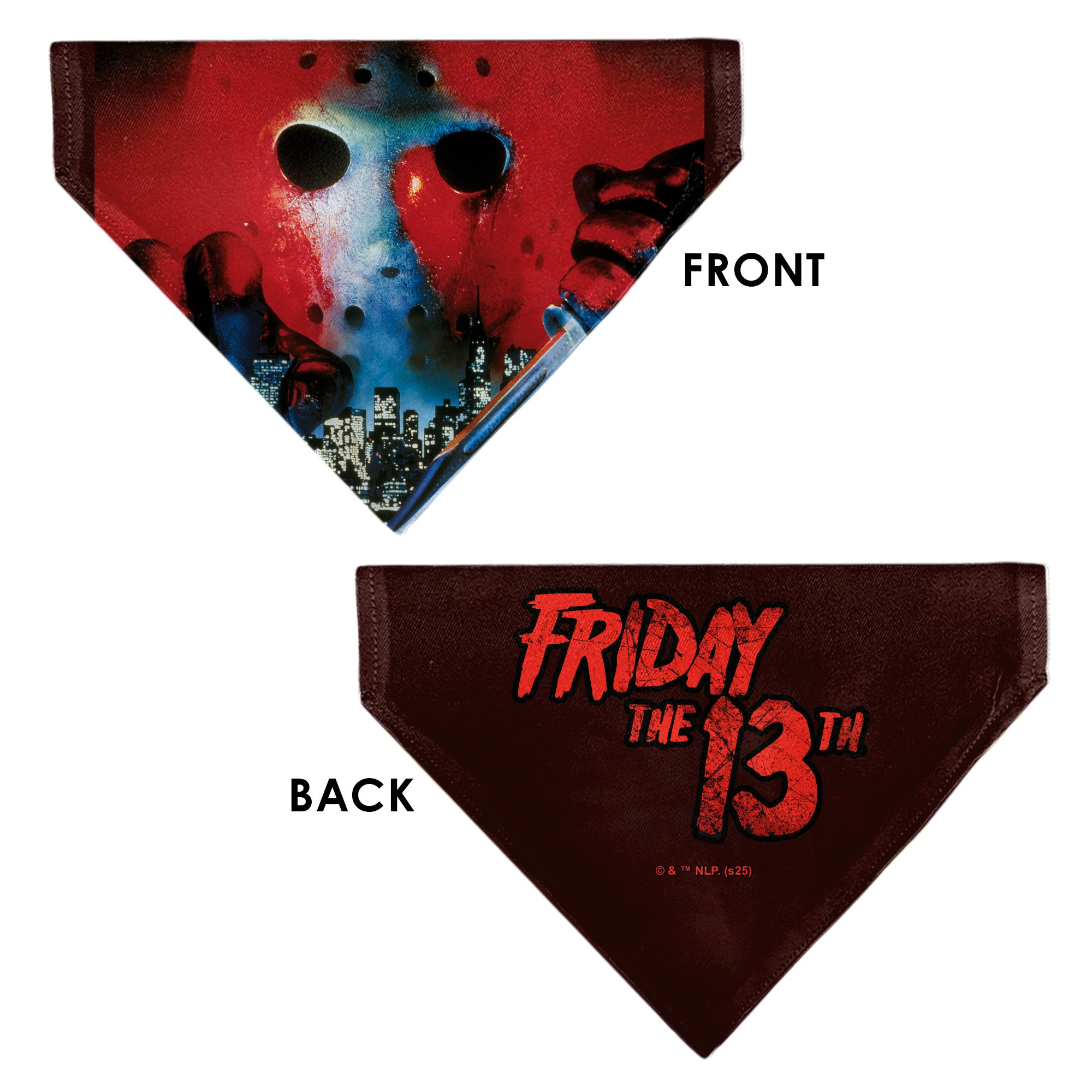 Pet Bandana - FRIDAY THE 13TH Jason Hockey Mask Cityscape and Title Logo Black/Red Pet Bandanas Friday the 13th