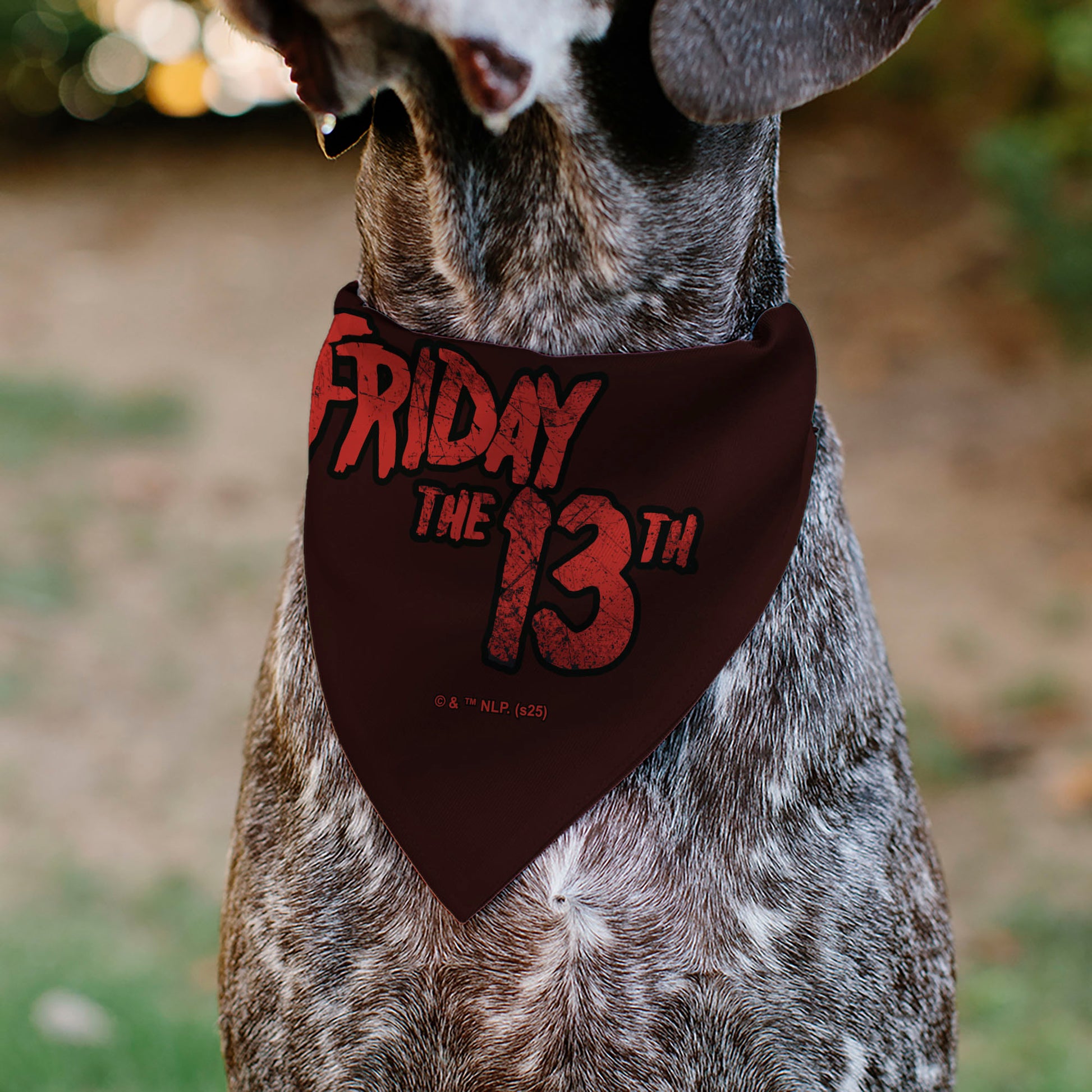 Pet Bandana - FRIDAY THE 13TH Jason Hockey Mask Cityscape and Title Logo Black/Red Pet Bandanas Friday the 13th