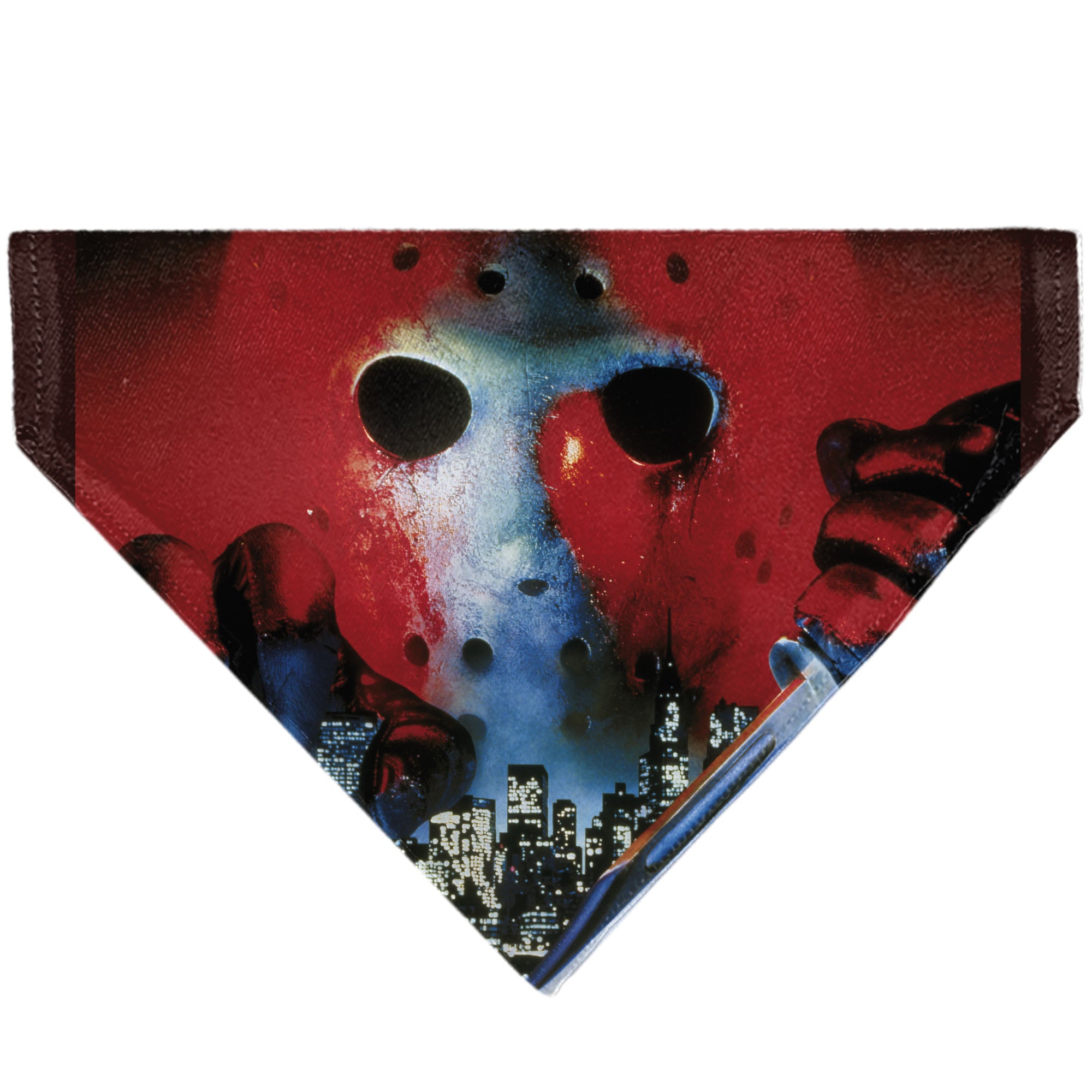 Pet Bandana - FRIDAY THE 13TH Jason Hockey Mask Cityscape and Title Logo Black/Red Pet Bandanas Friday the 13th