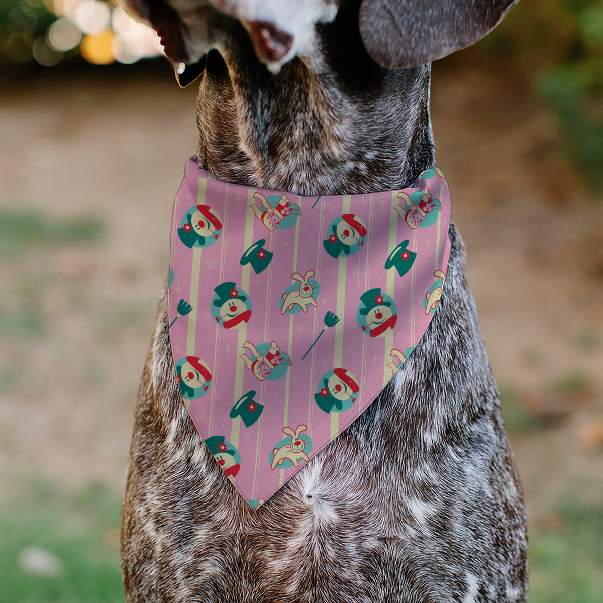 Pet Bandana - Frosty the Snowman Character Icon Stripe Pink/Beige Pet Bandanas Frosty the Snowman