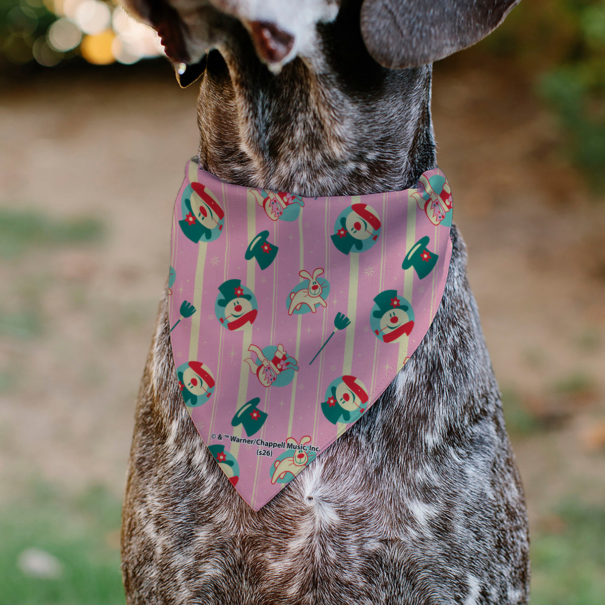 Pet Bandana - Frosty the Snowman Character Icon Stripe Pink/Beige Pet Bandanas Frosty the Snowman