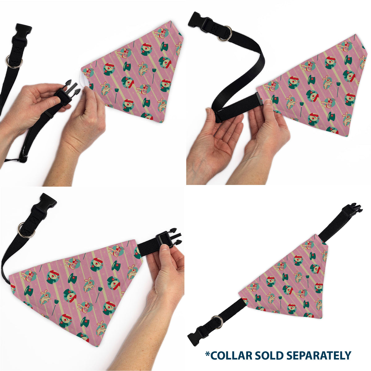 Pet Bandana - Frosty the Snowman Character Icon Stripe Pink/Beige Pet Bandanas Frosty the Snowman