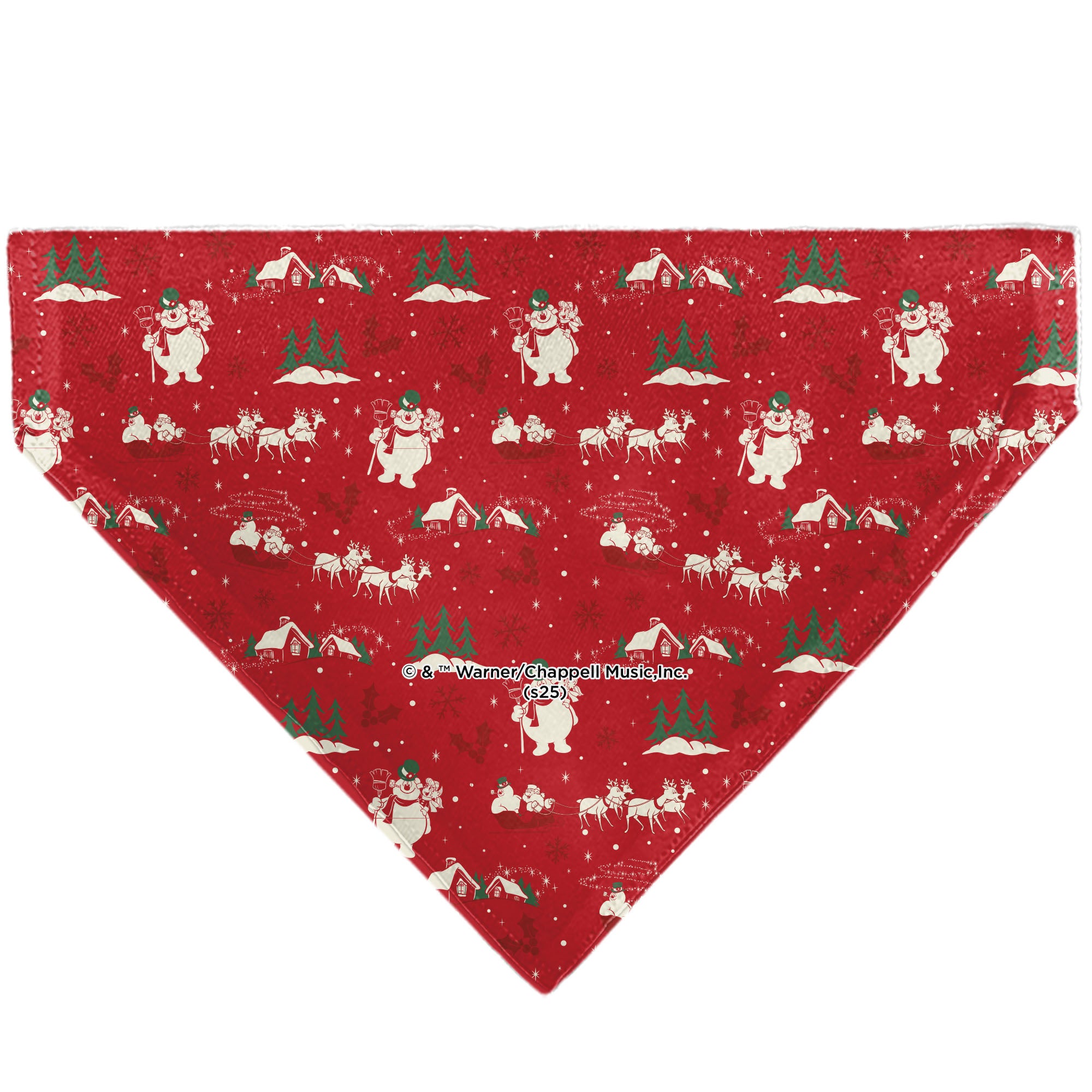Pet Bandana - FROSTY THE SNOWMAN and Karen Pose and Title Logo Red/White/Green Pet Bandanas Frosty the Snowman