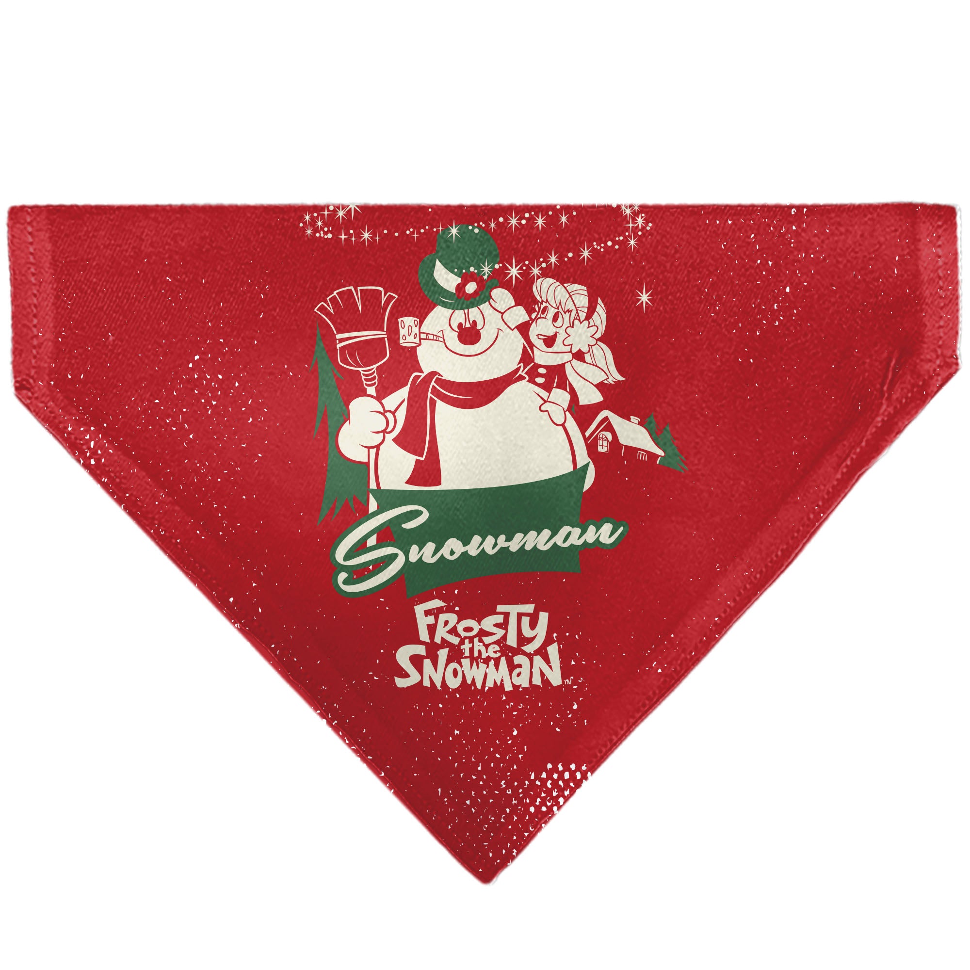 Pet Bandana - FROSTY THE SNOWMAN and Karen Pose and Title Logo Red/White/Green Pet Bandanas Frosty the Snowman