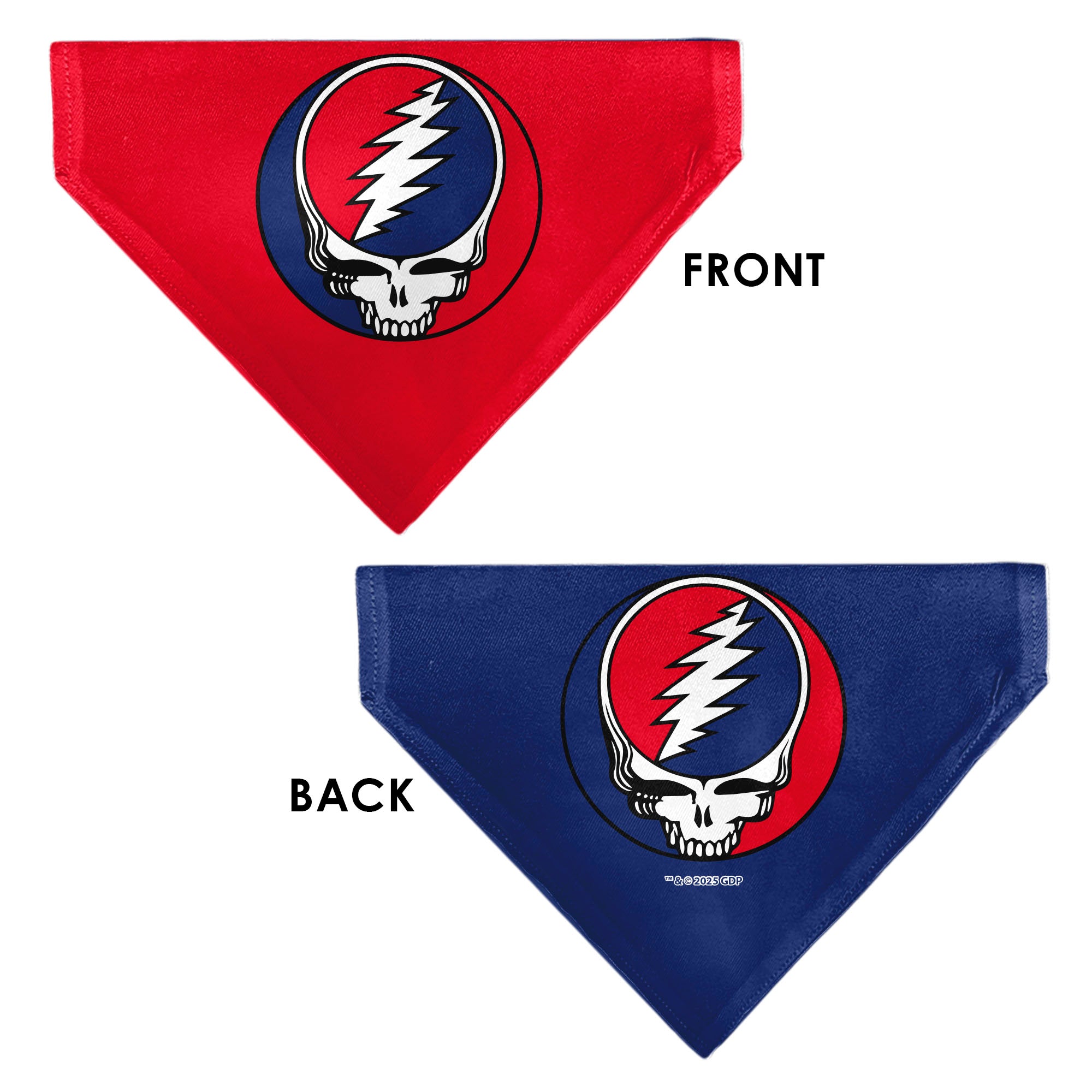 Pet Bandana - Grateful Dead Steal Your Face Logo Centered Red and Blue Pet Bandanas Grateful Dead