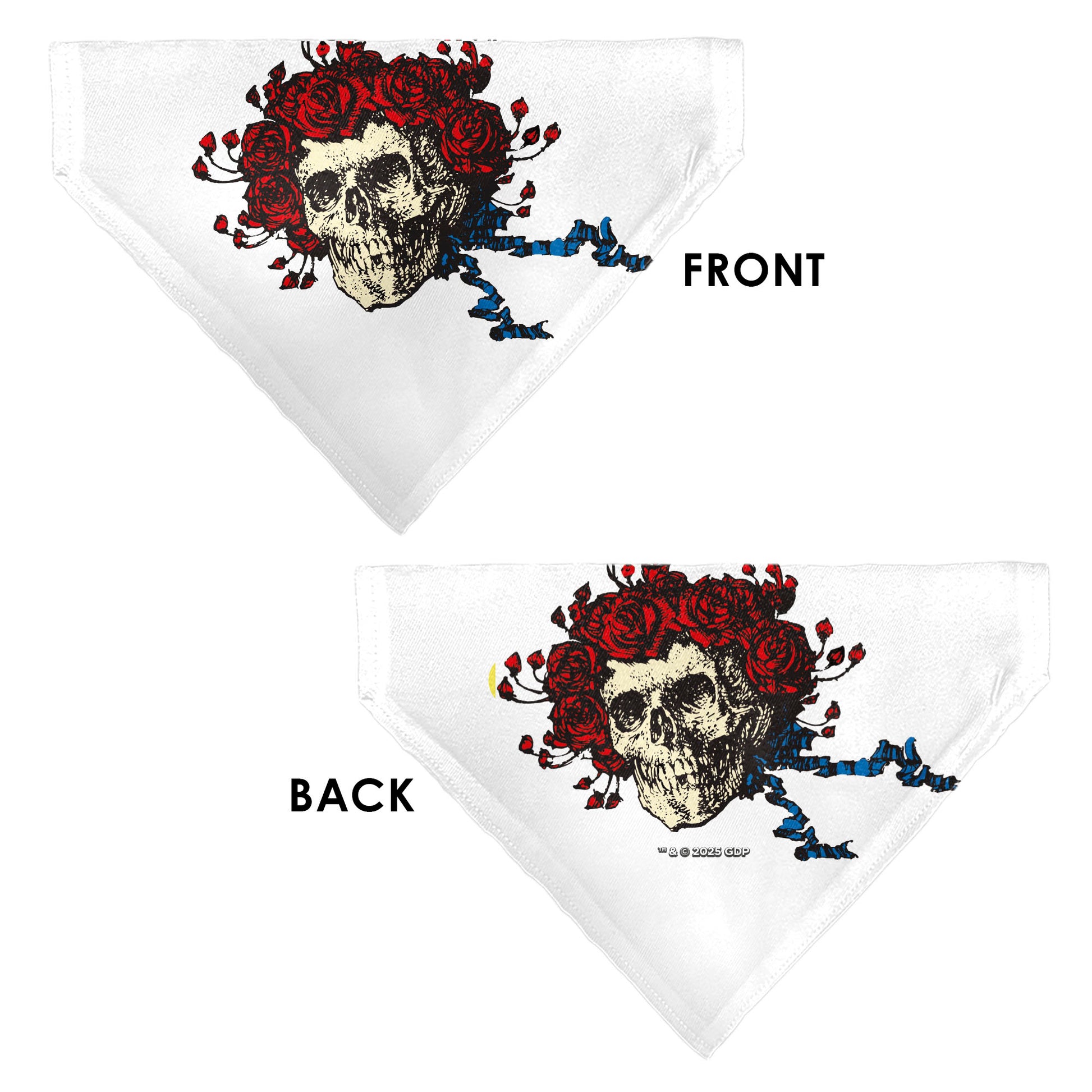 Pet Bandana - Grateful Dead Skull and Rose Face White Pet Bandanas Grateful Dead
