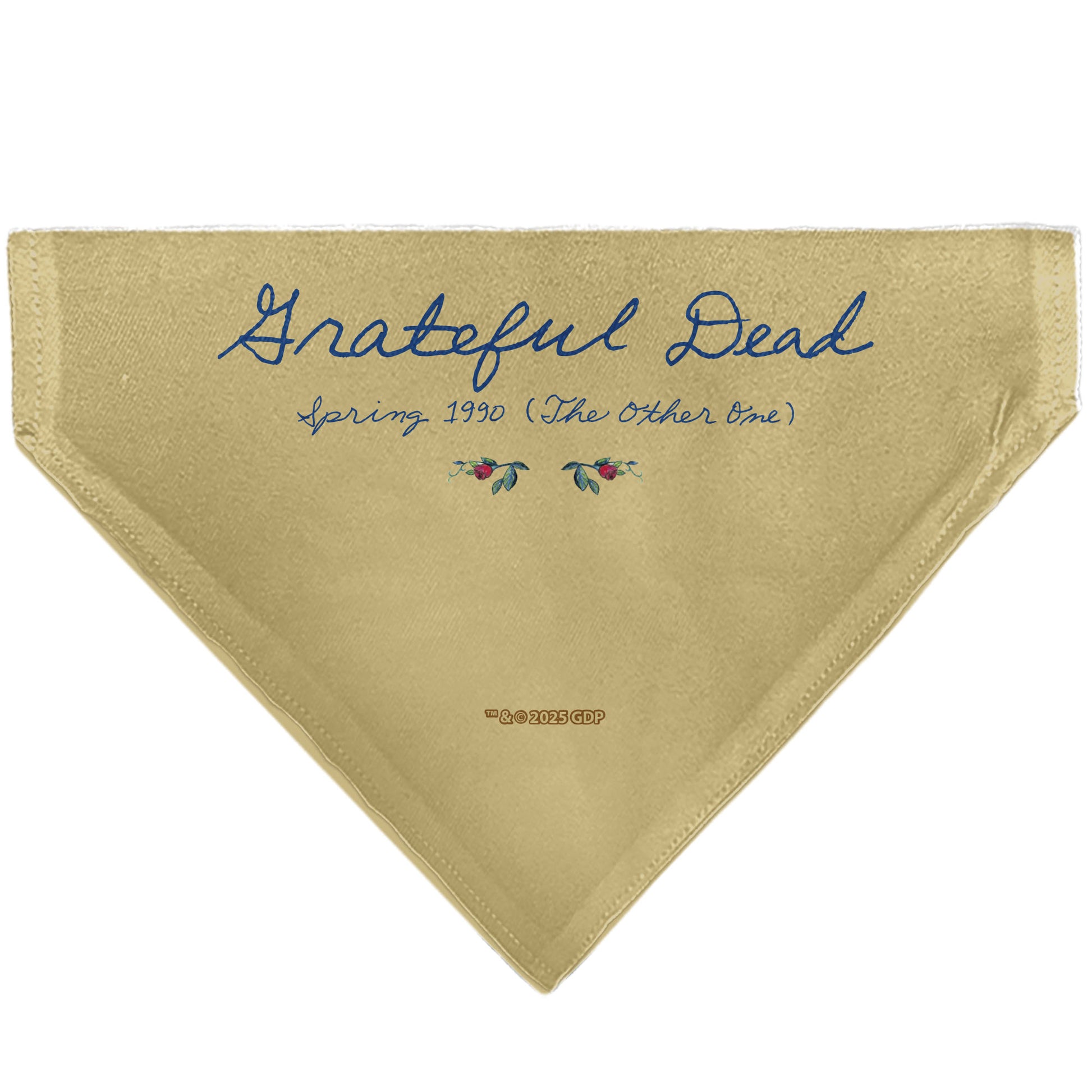 Pet Bandana - GRATEFUL DEAD THE OTHER ONE Roses and Text Tan/Blue/Red Pet Bandanas Grateful Dead