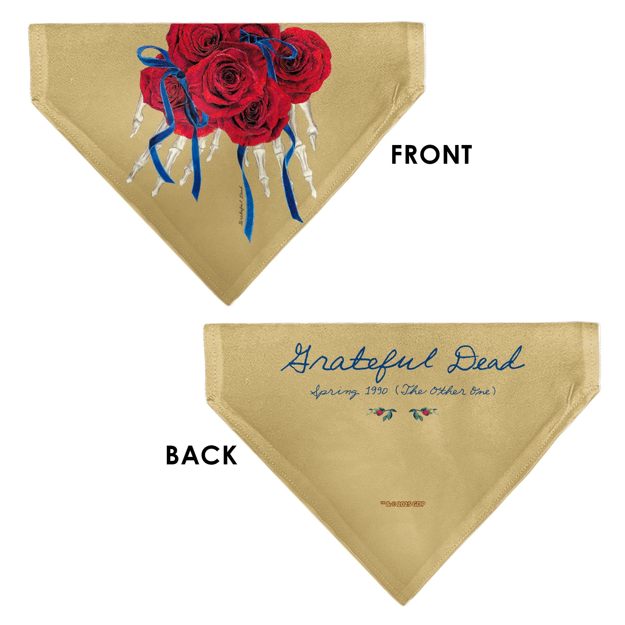 Pet Bandana - GRATEFUL DEAD THE OTHER ONE Roses and Text Tan/Blue/Red Pet Bandanas Grateful Dead